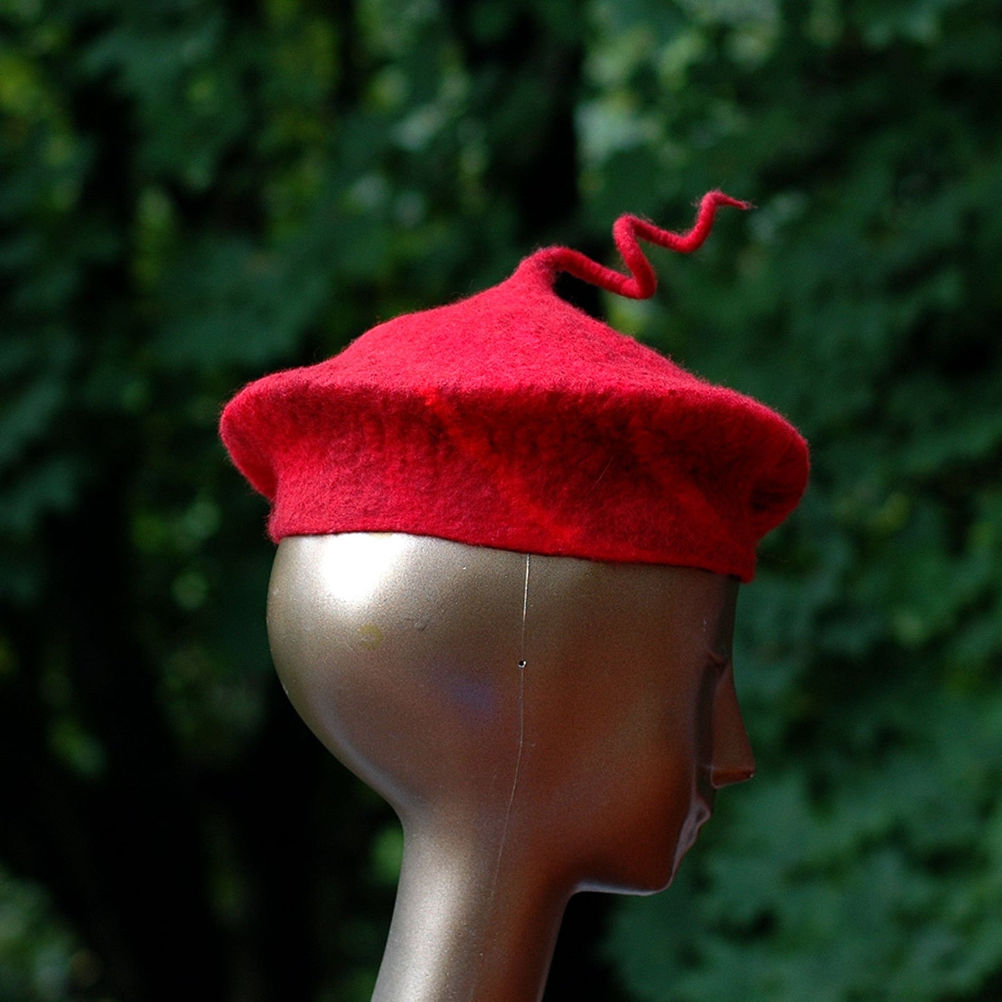 Custom Red Beret with Curlicue -backside view