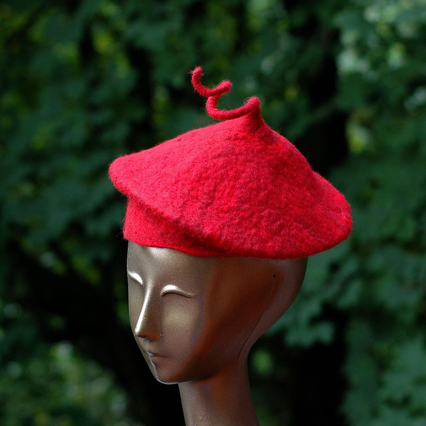 Custom Red Beret with Curlicue -three quarters view