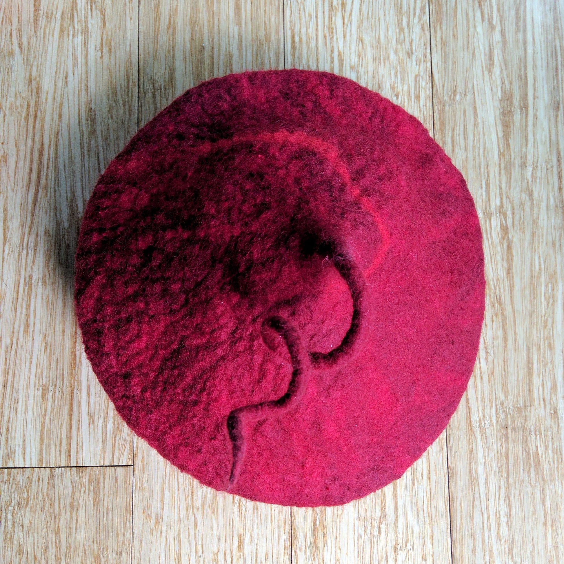 Custom Red Beret with Curlicue - topview