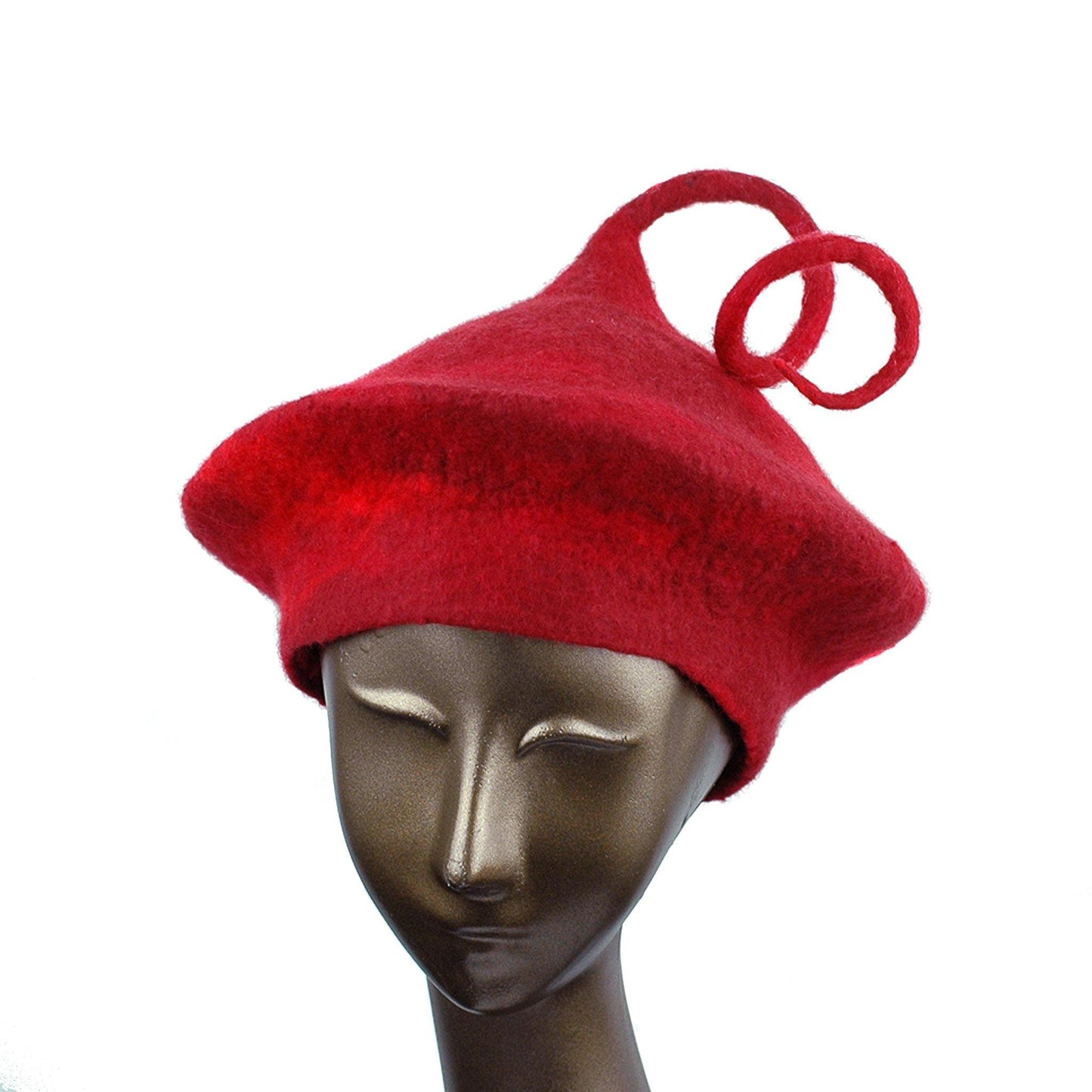 Custom Red Beret with Medium Curlicue - front view