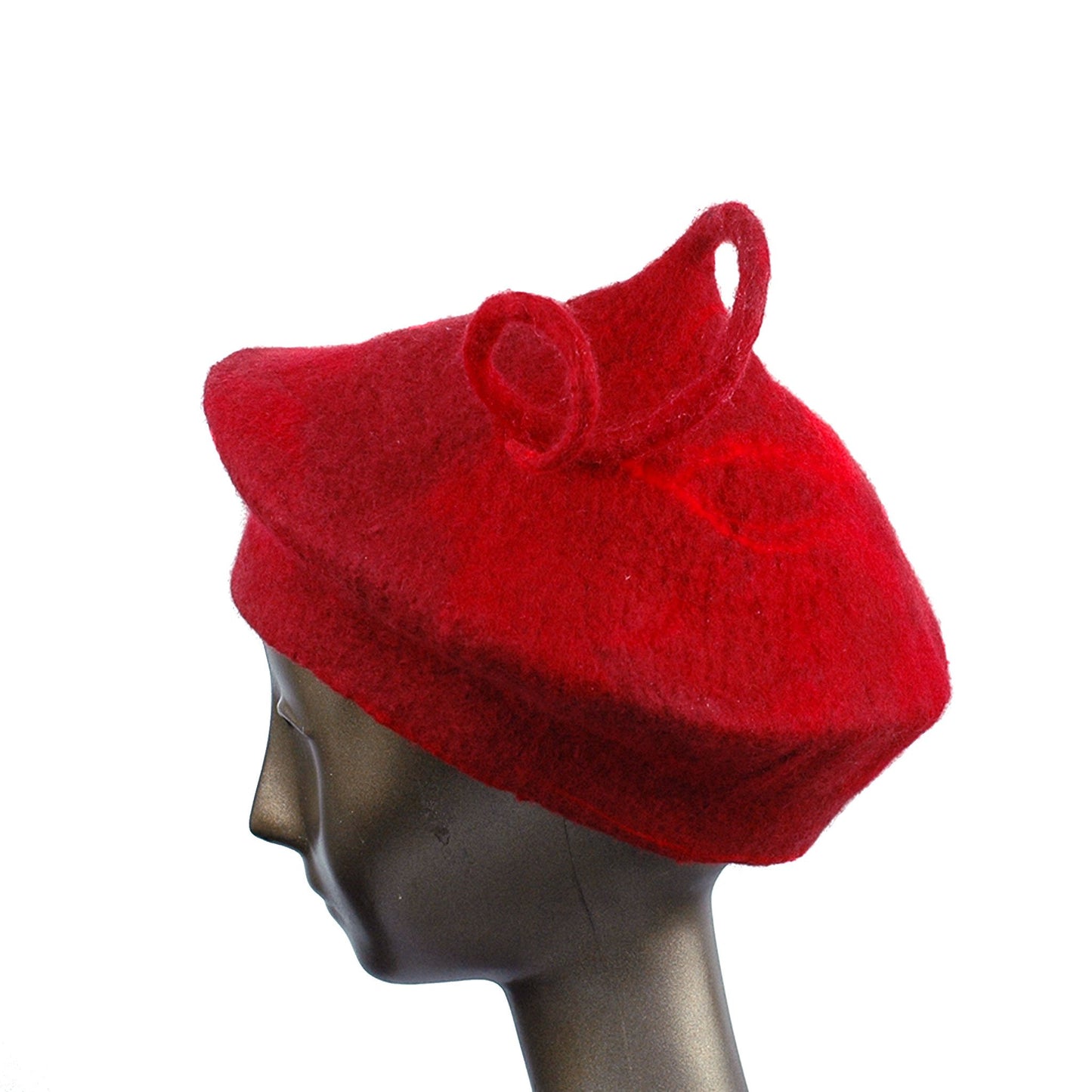 Custom Red Beret with Medium Curlicue - side view