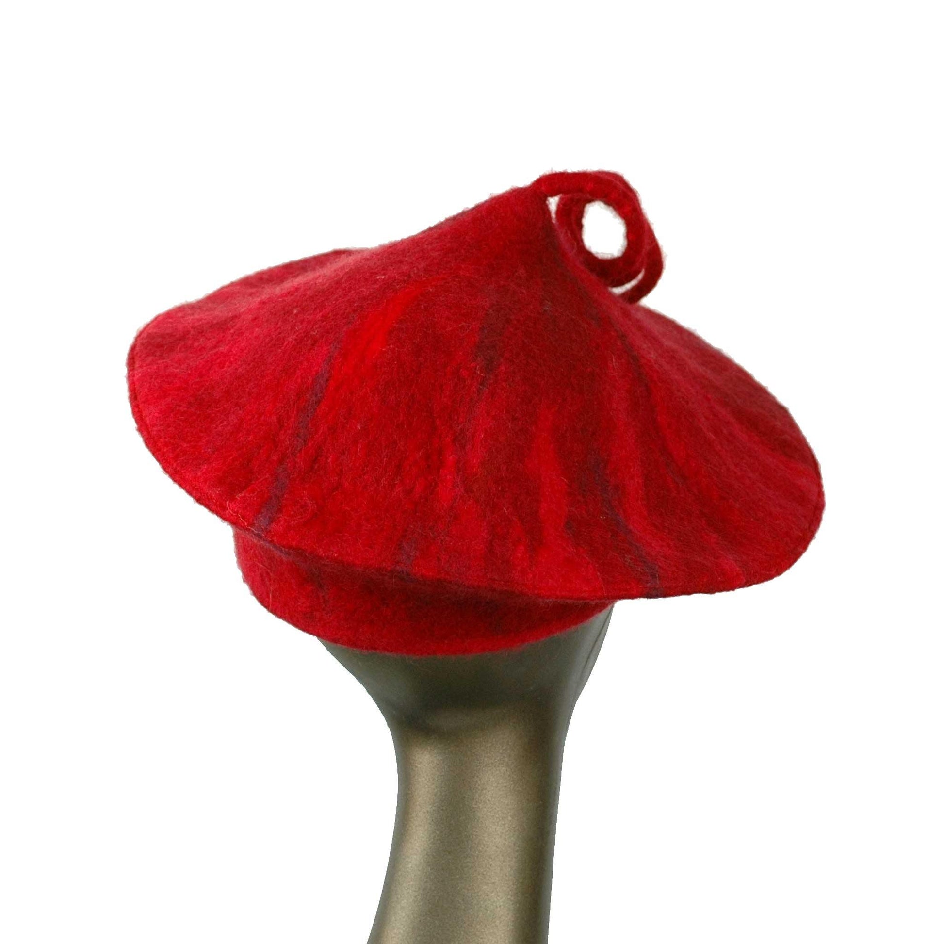 Custom Red Curlicue Beret for Mary -backview
