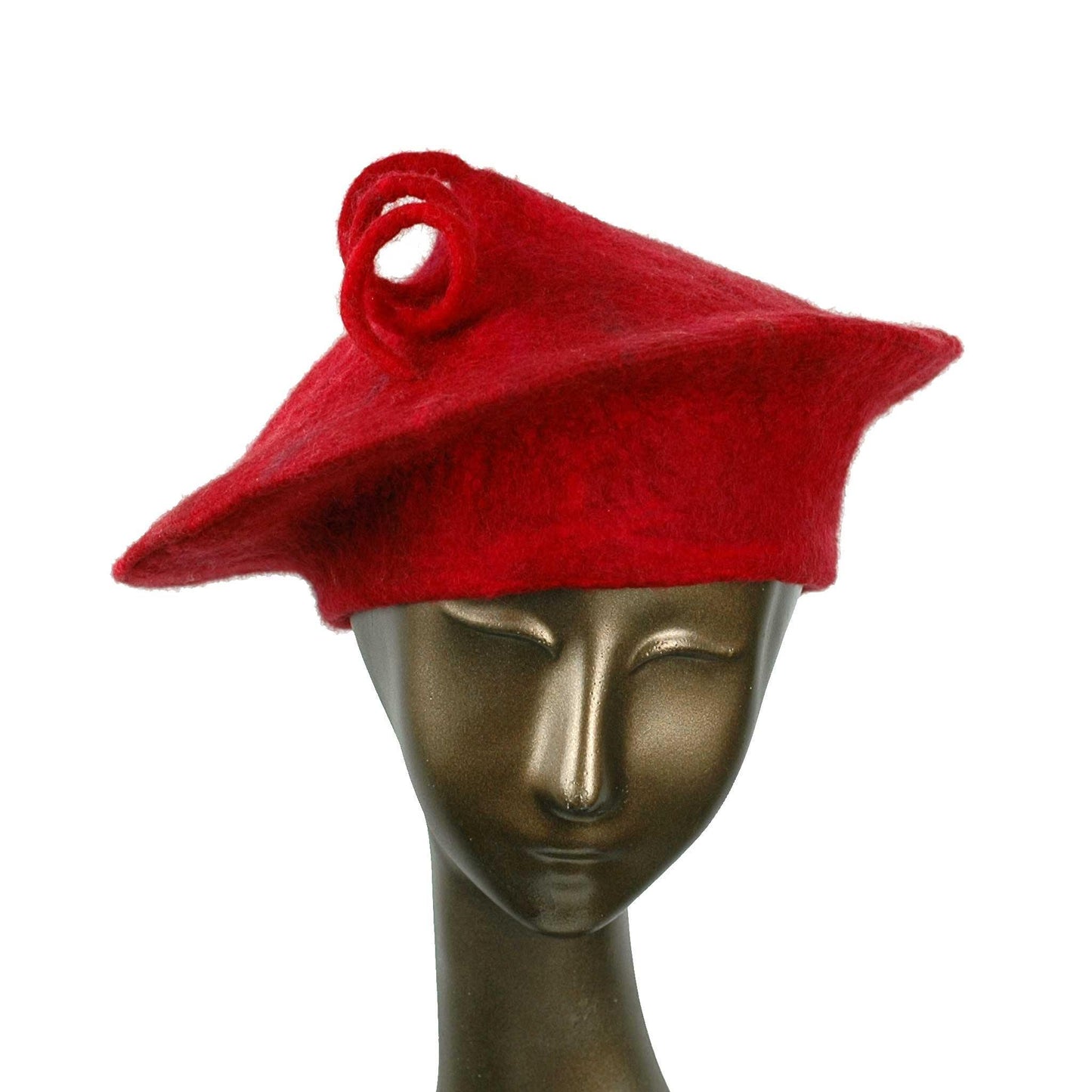 Custom Red Curlicue Beret for Mary - front view