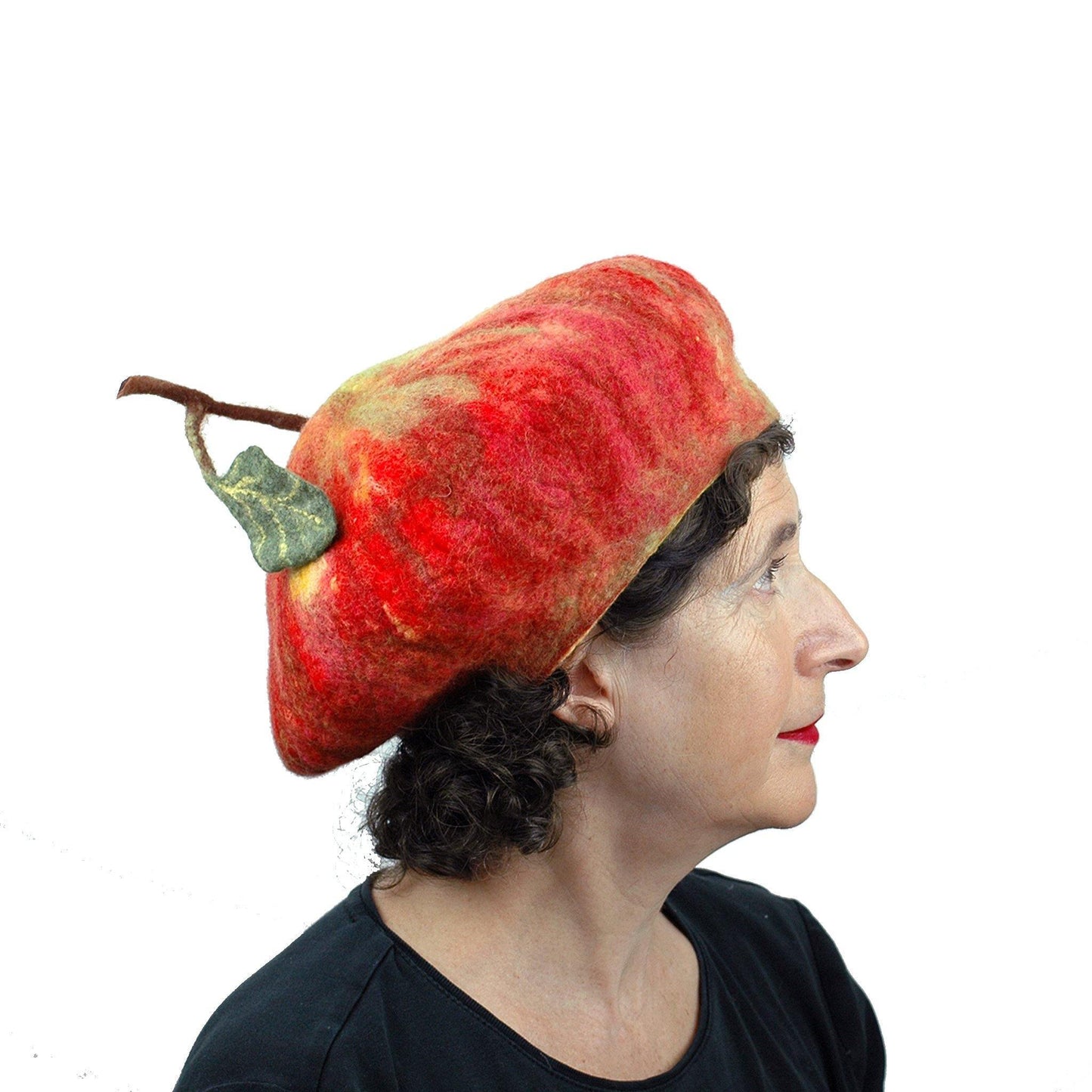Cute Felted Apple Hat - side view