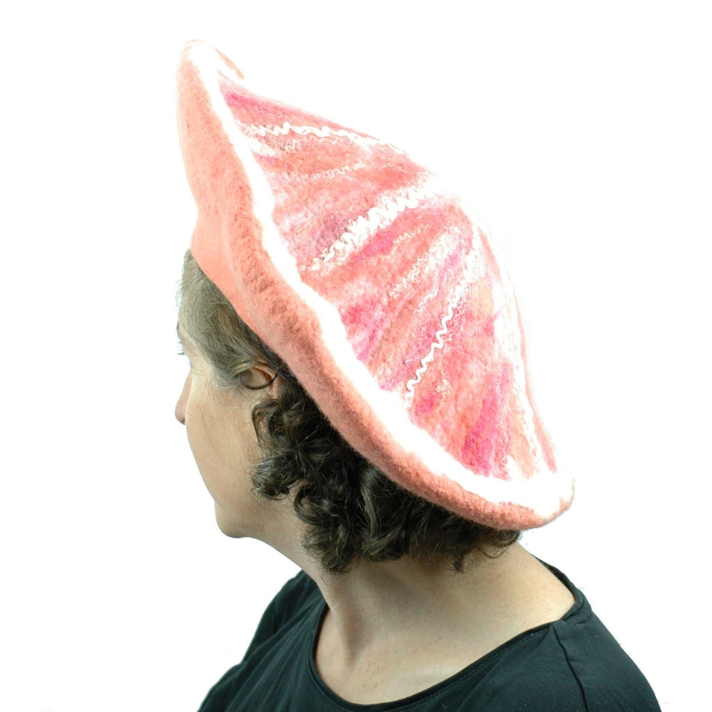 Dramatic Felted Pink Grapefruit Hat - side back view