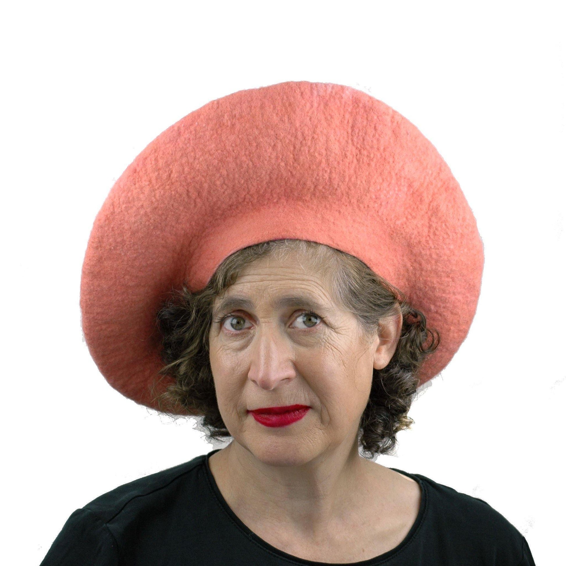 Dramatic Felted Pink Grapefruit Hat - front view