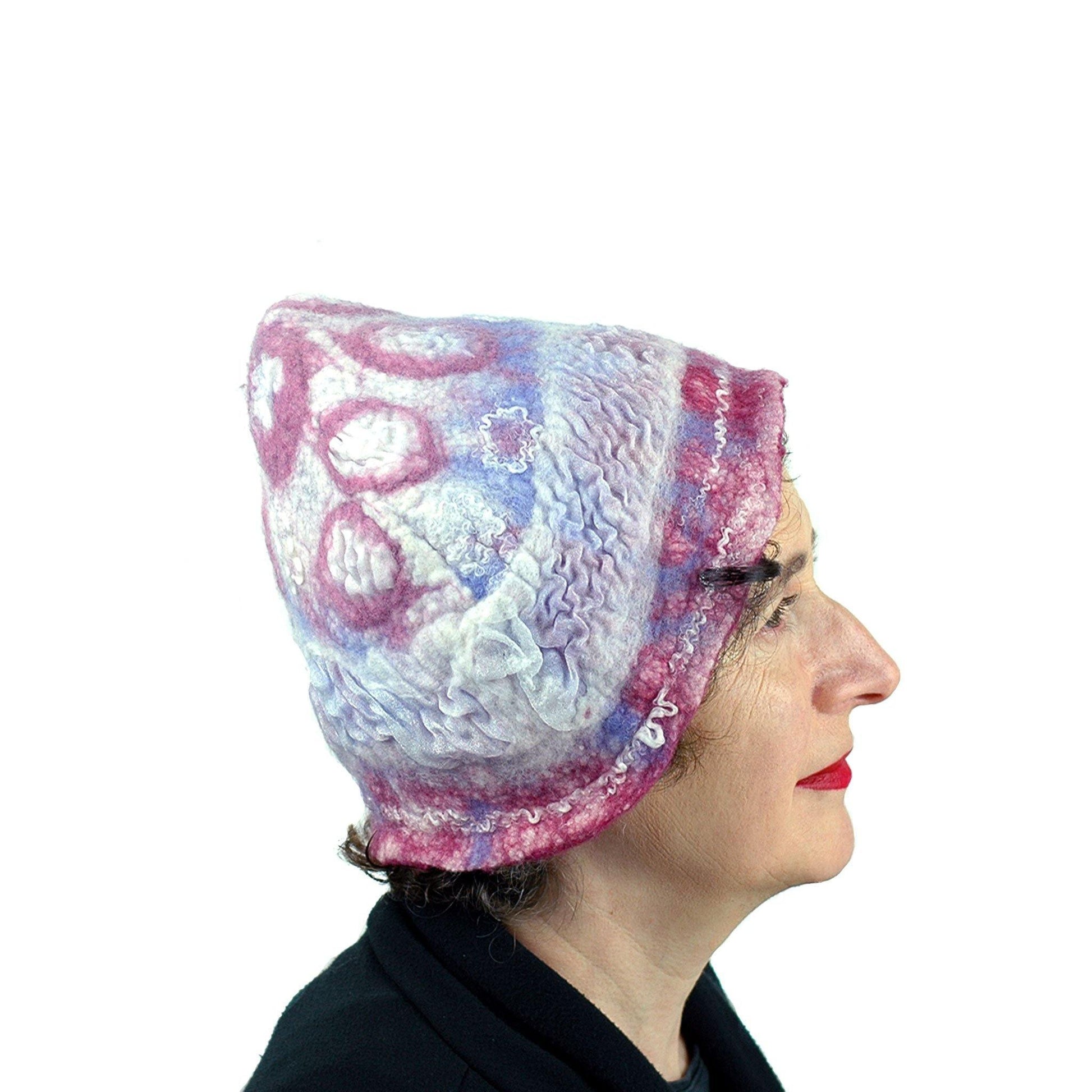 Egg Shaped Pastel Colored Felted Hat -side view