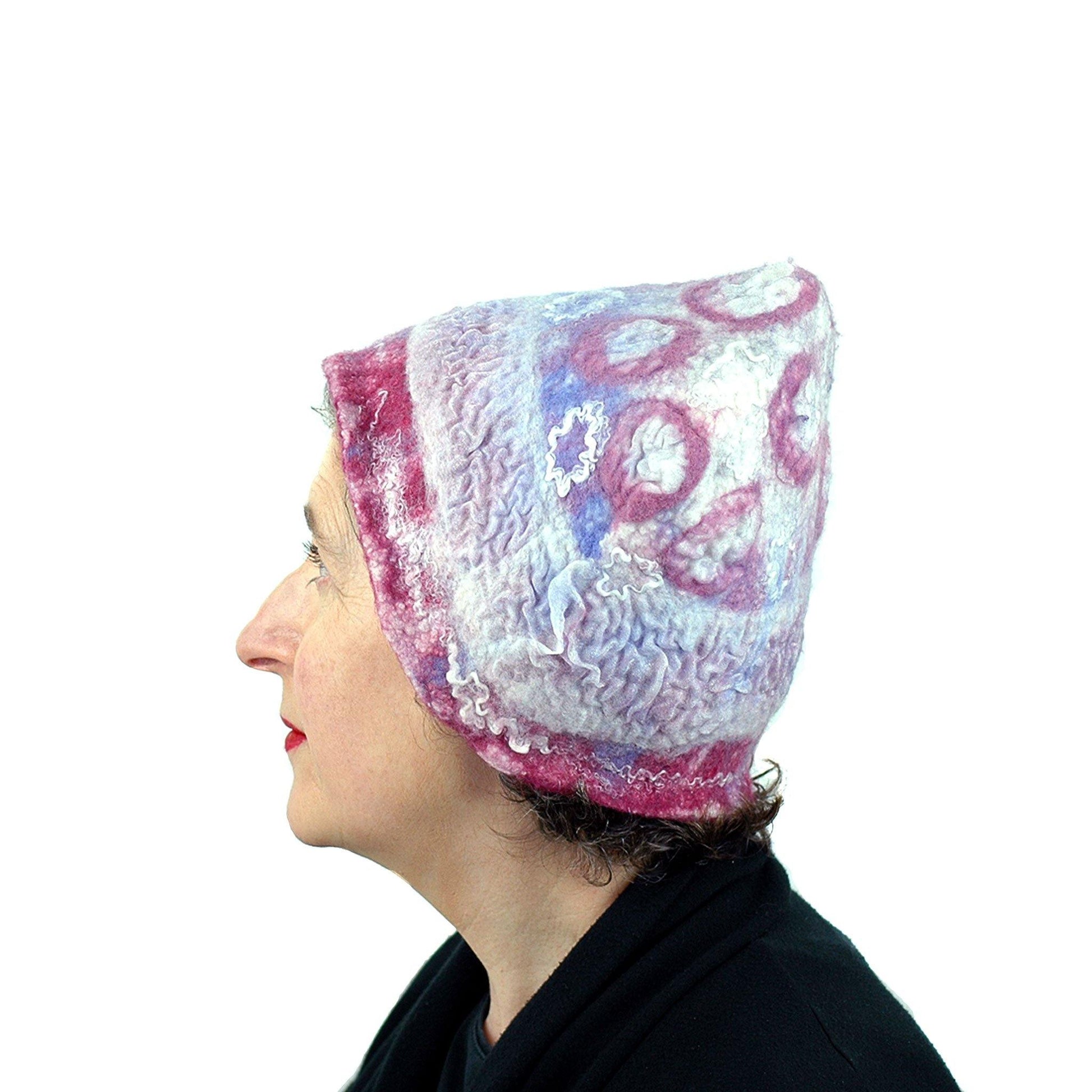 Egg Shaped Pastel Colored Felted Hat -side view