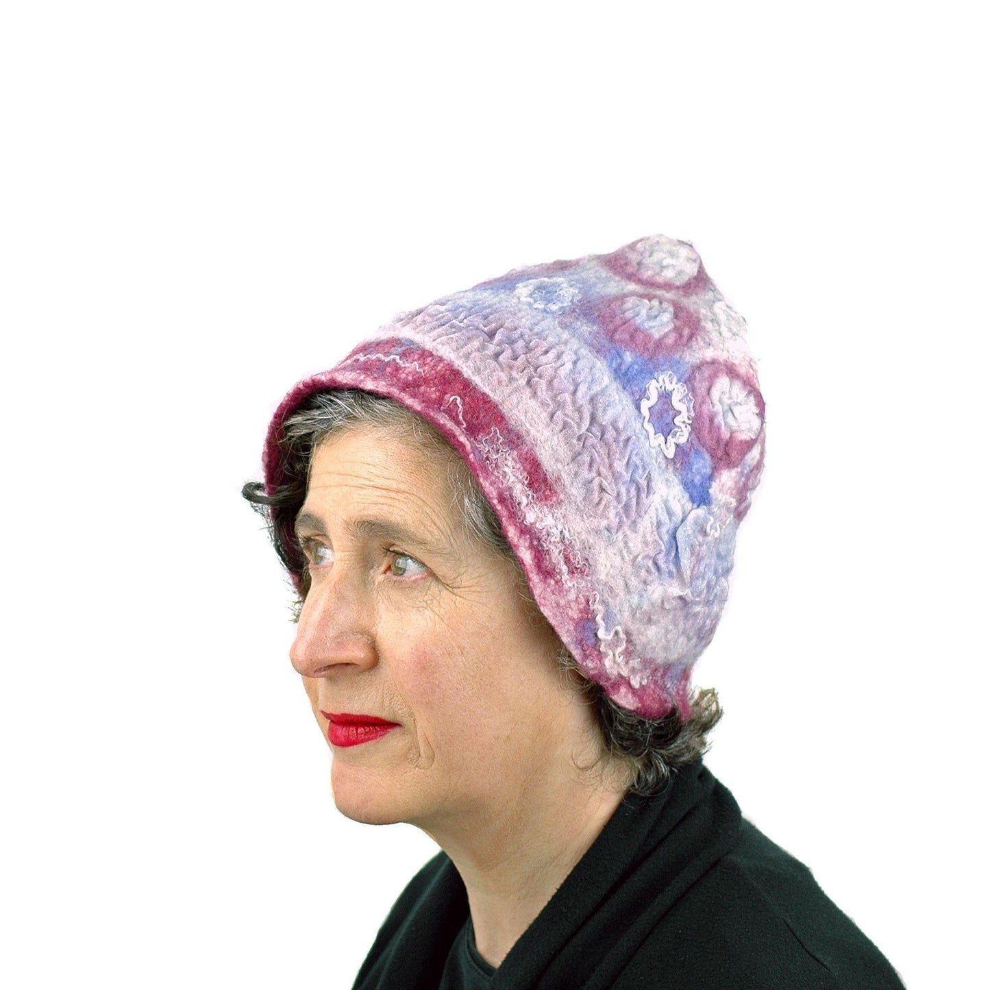 Egg Shaped Pastel Colored Felted Hat -side view