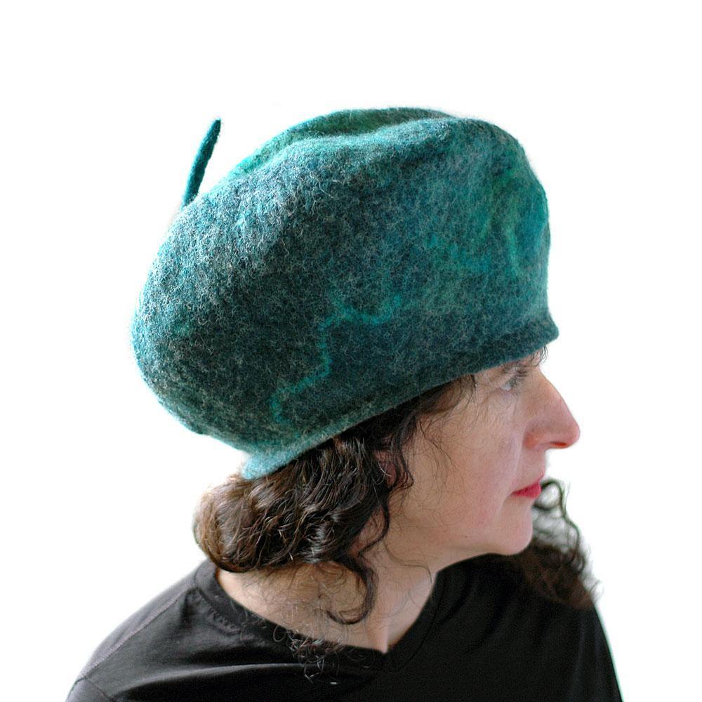 Emerald Green Beret with Silver - side view 2