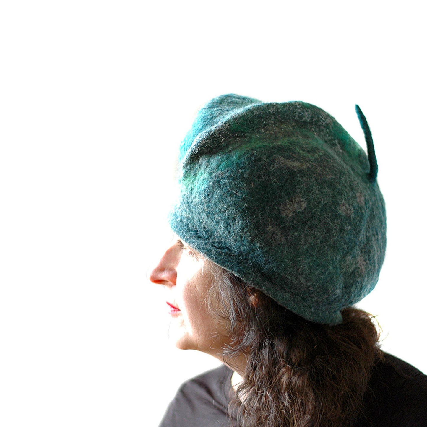 Emerald Green Beret with Silver - side view