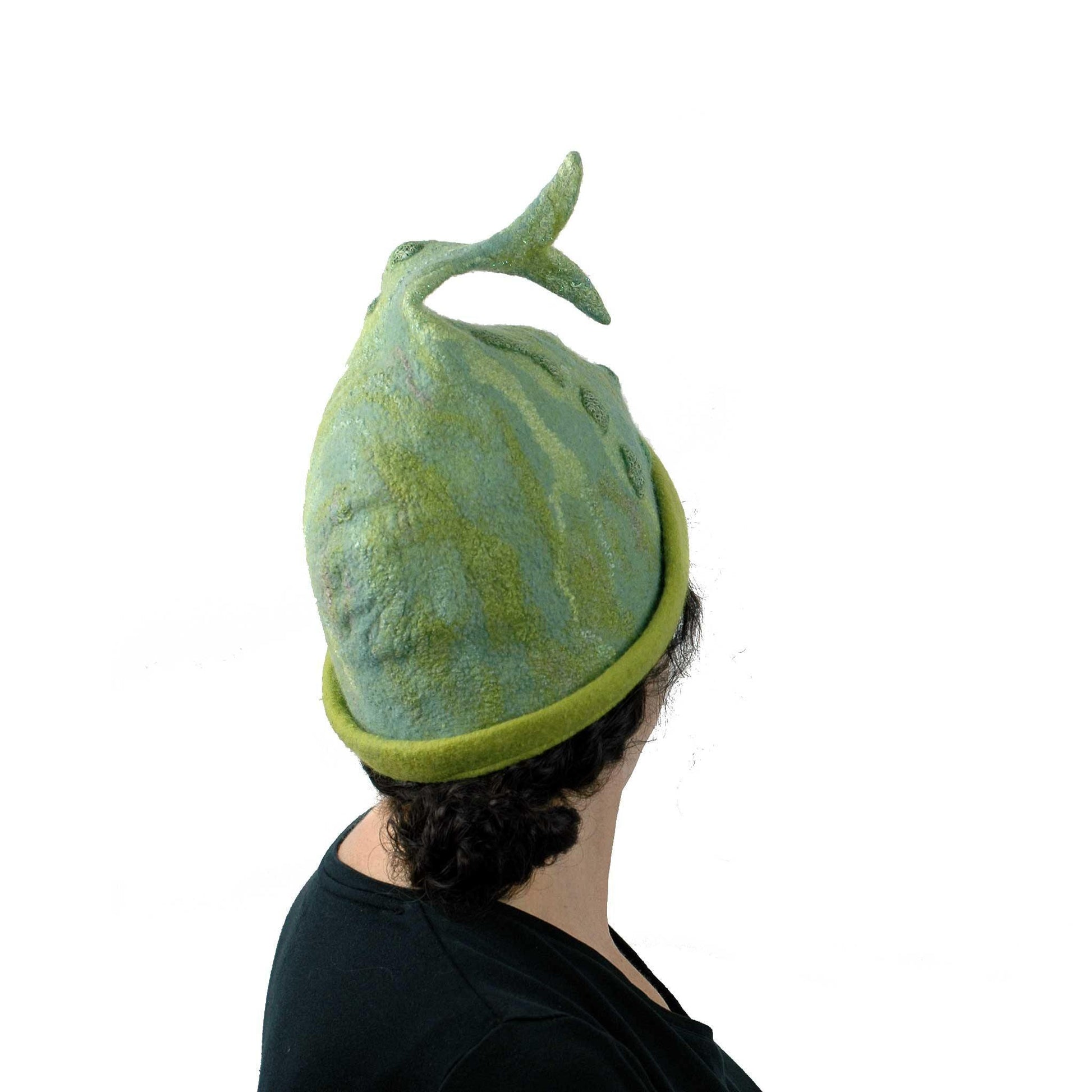 Felted Beanie Hat in Lime Green Wool - Large Size - backview