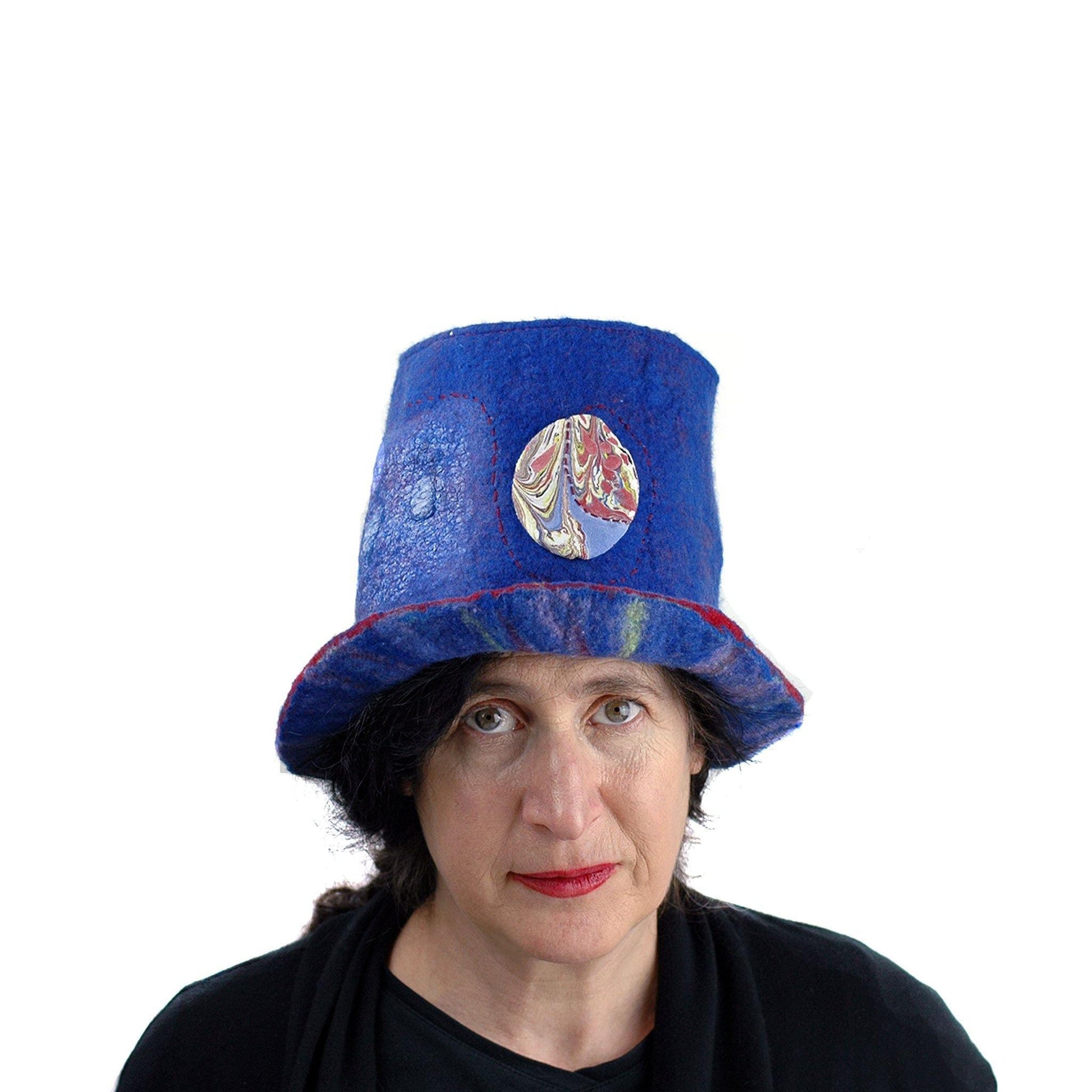 Blue Pilgrim Top Hat with Brim - front view