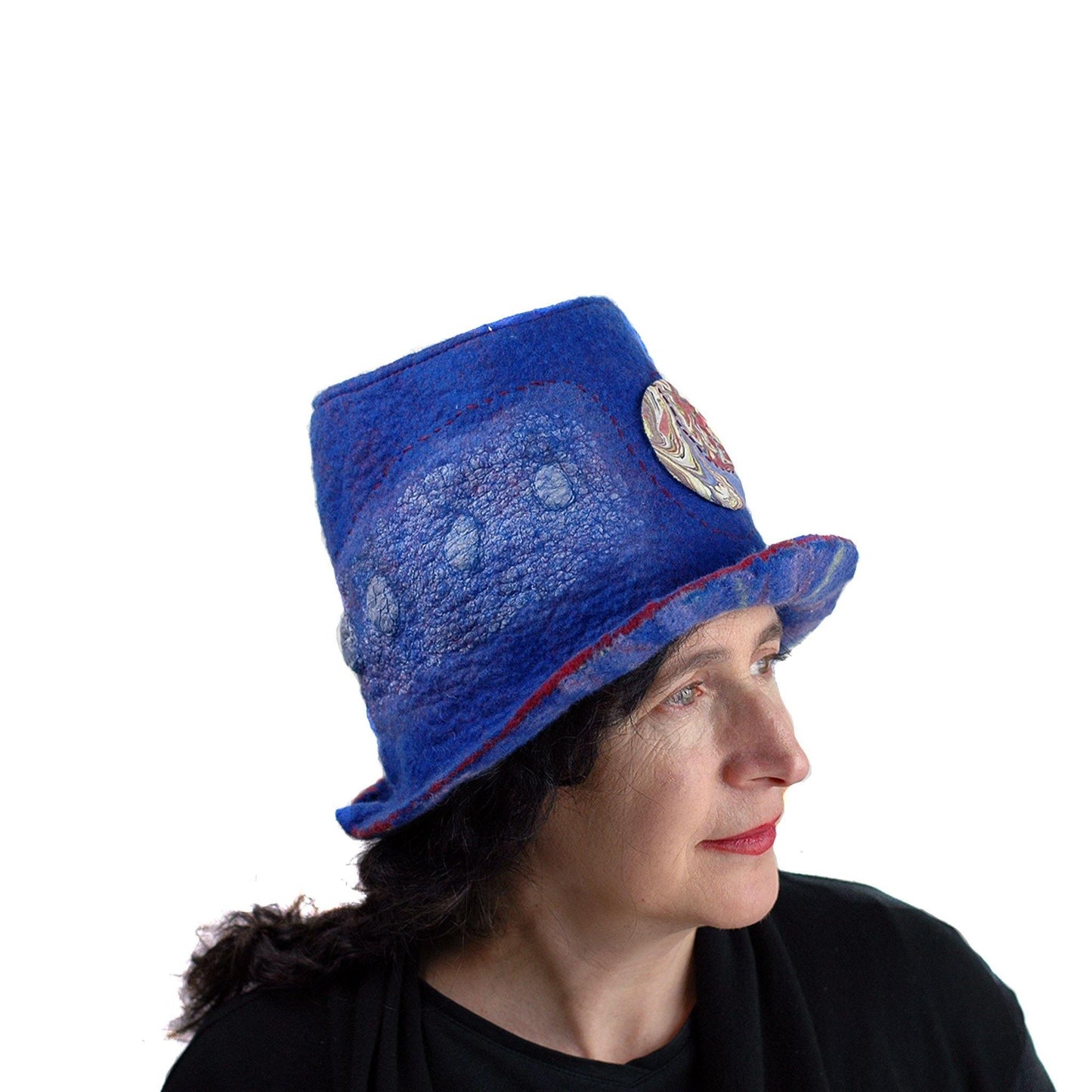 Blue Pilgrim Top Hat with Brim - side view 