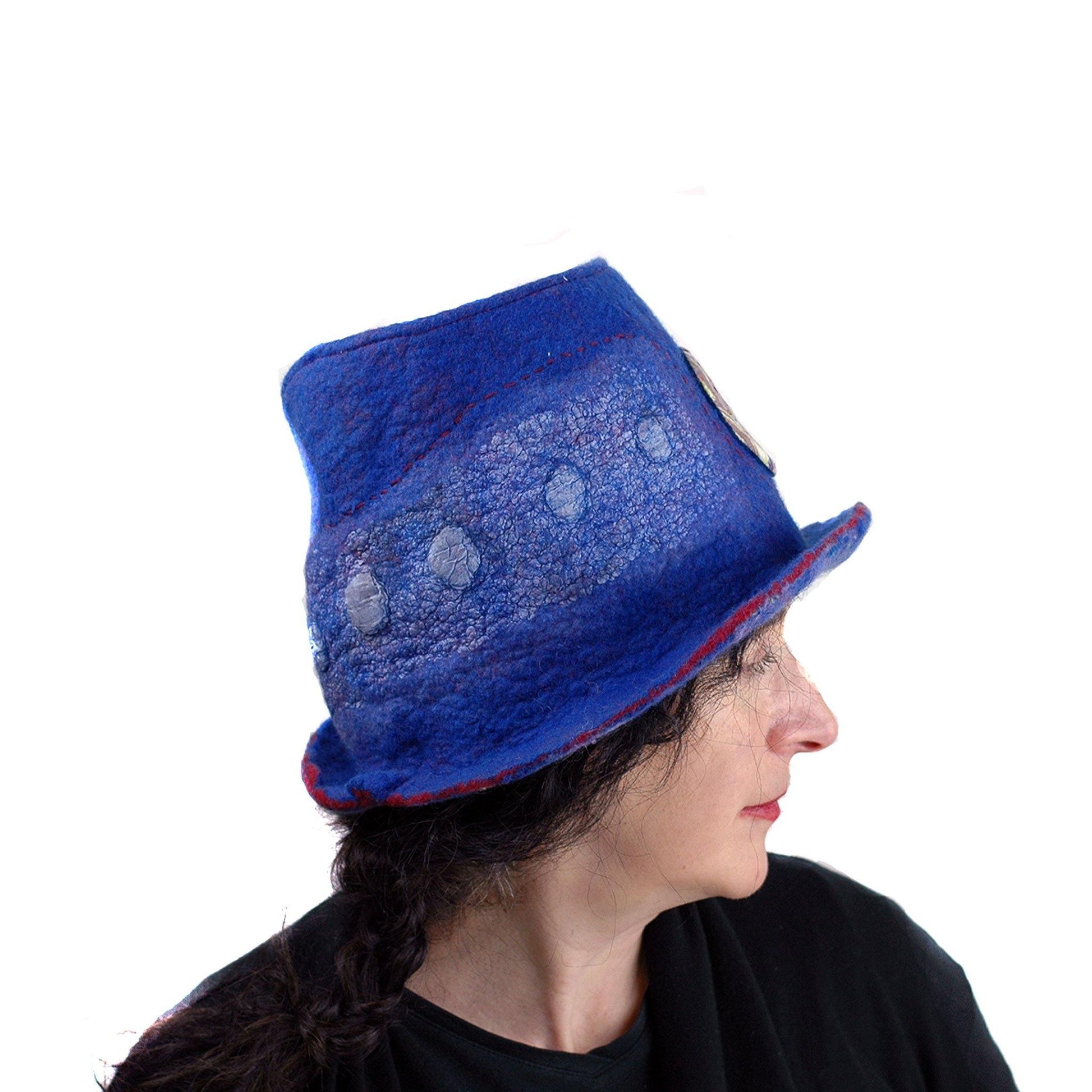 Blue Pilgrim Top Hat with Brim - another side view