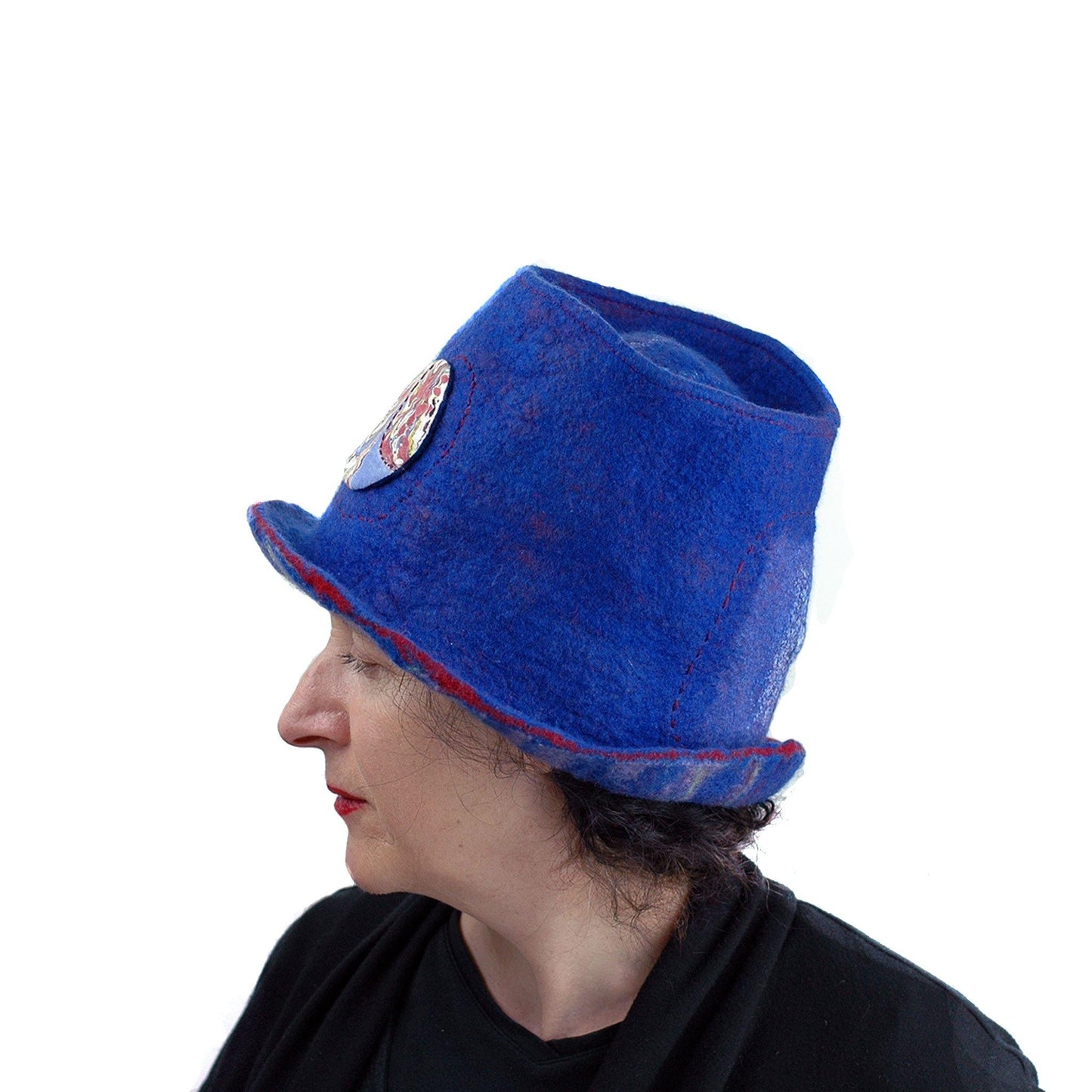Blue Pilgrim Top Hat with Brim - Left side view