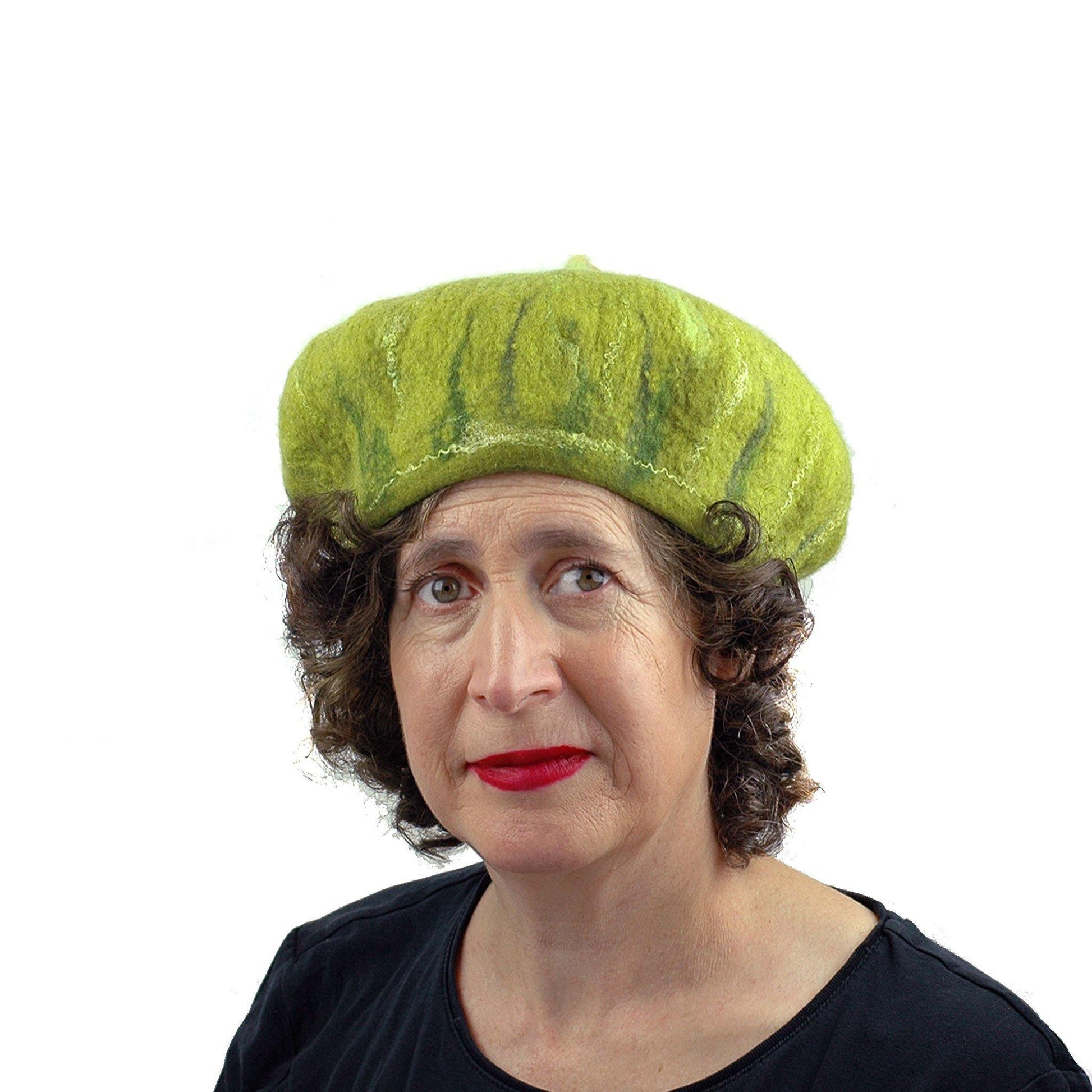 Felted Green Fig Hat - front view