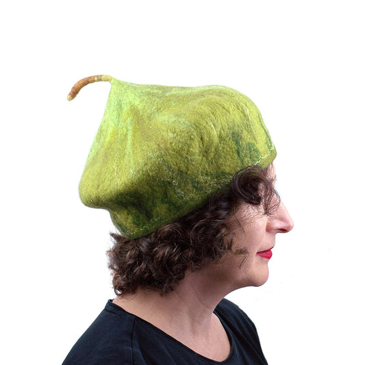 Felted Green Fig Hat - side view
