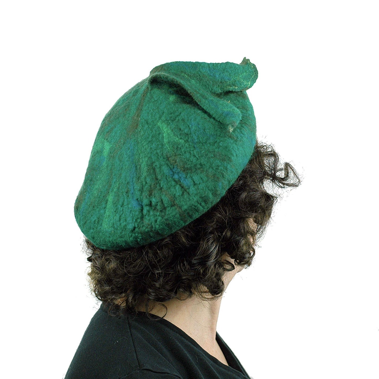 Felted Green Fishtail Beret - back view