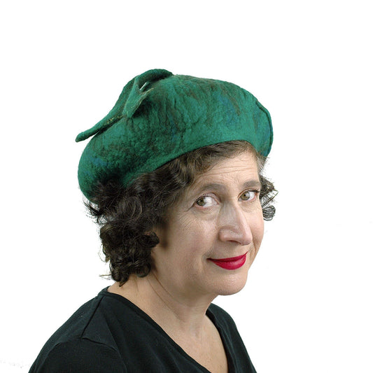 Felted Green Fishtail Beret - FeltHappiness Hats