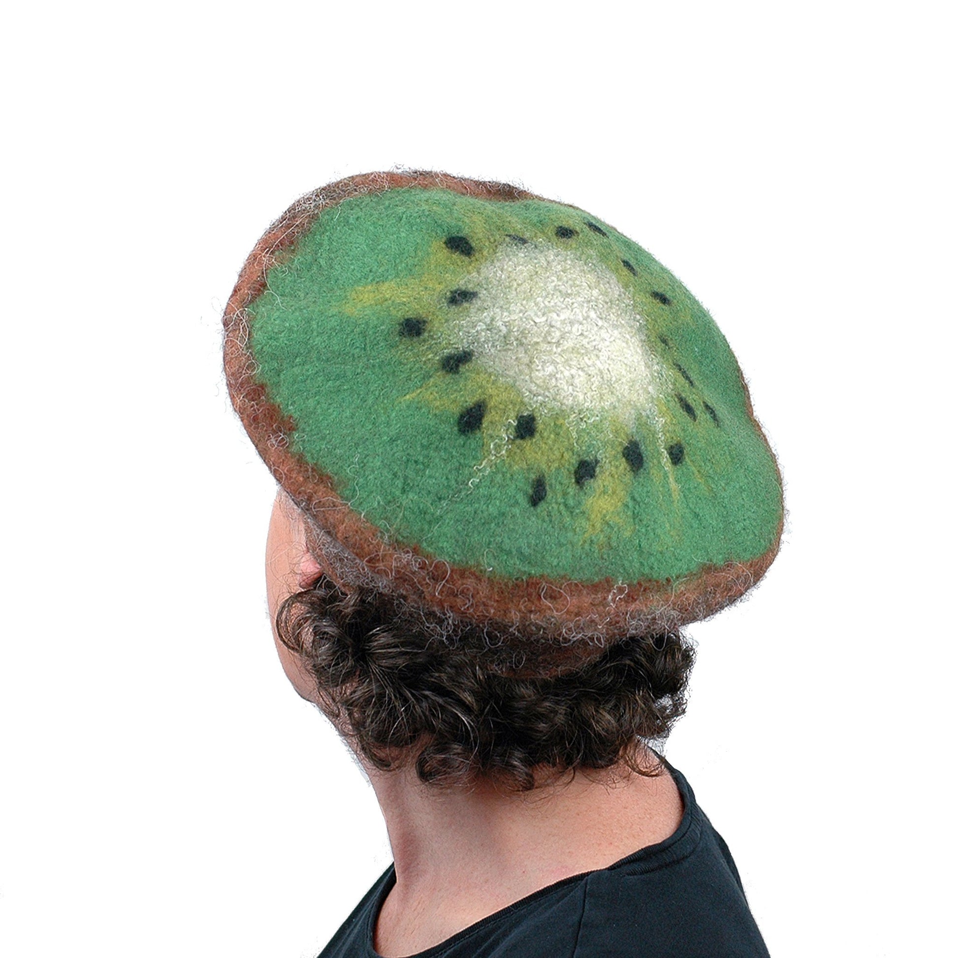 Felted Kiwi Fruit Hat - back view