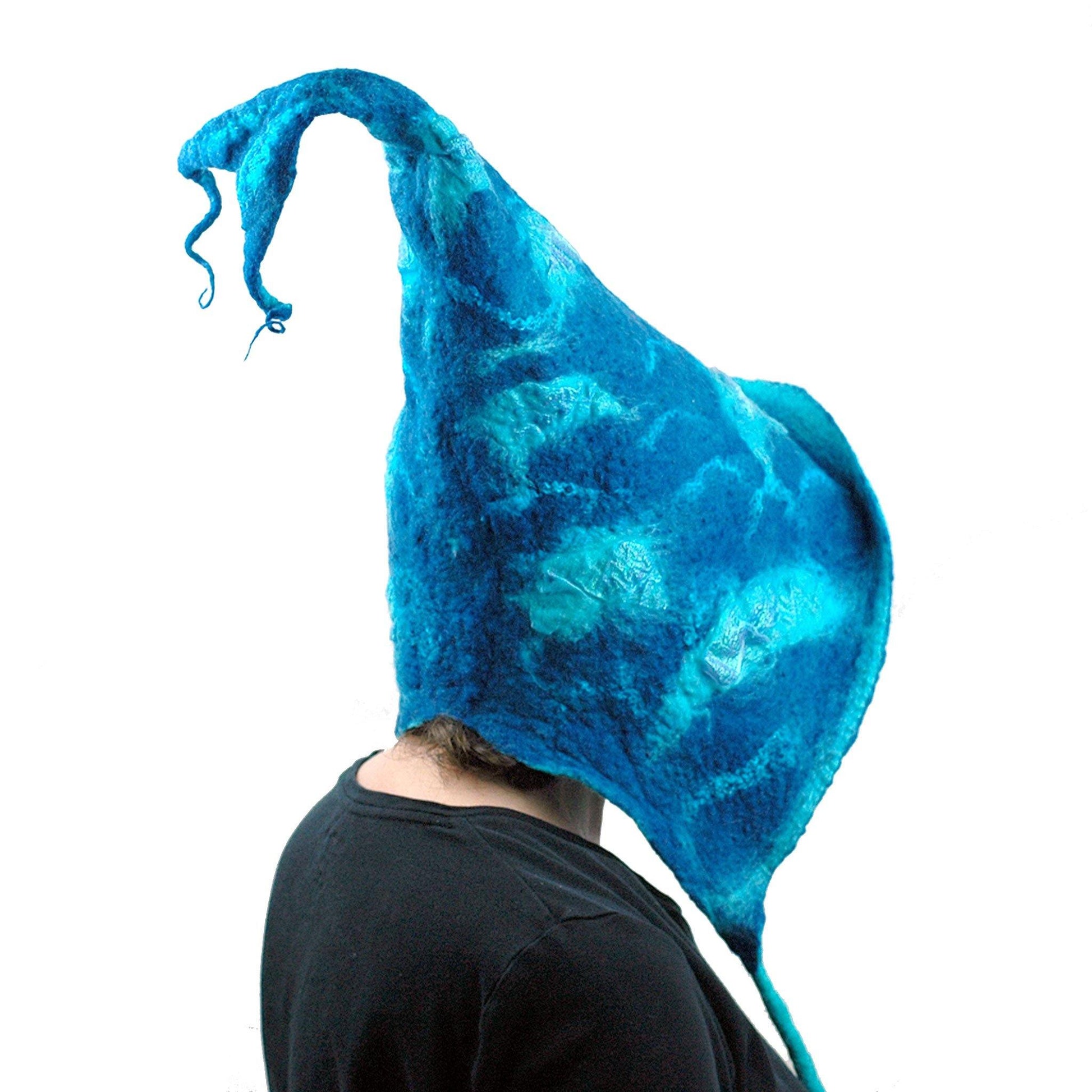 Felted Mermaid Hood in Blue - back view