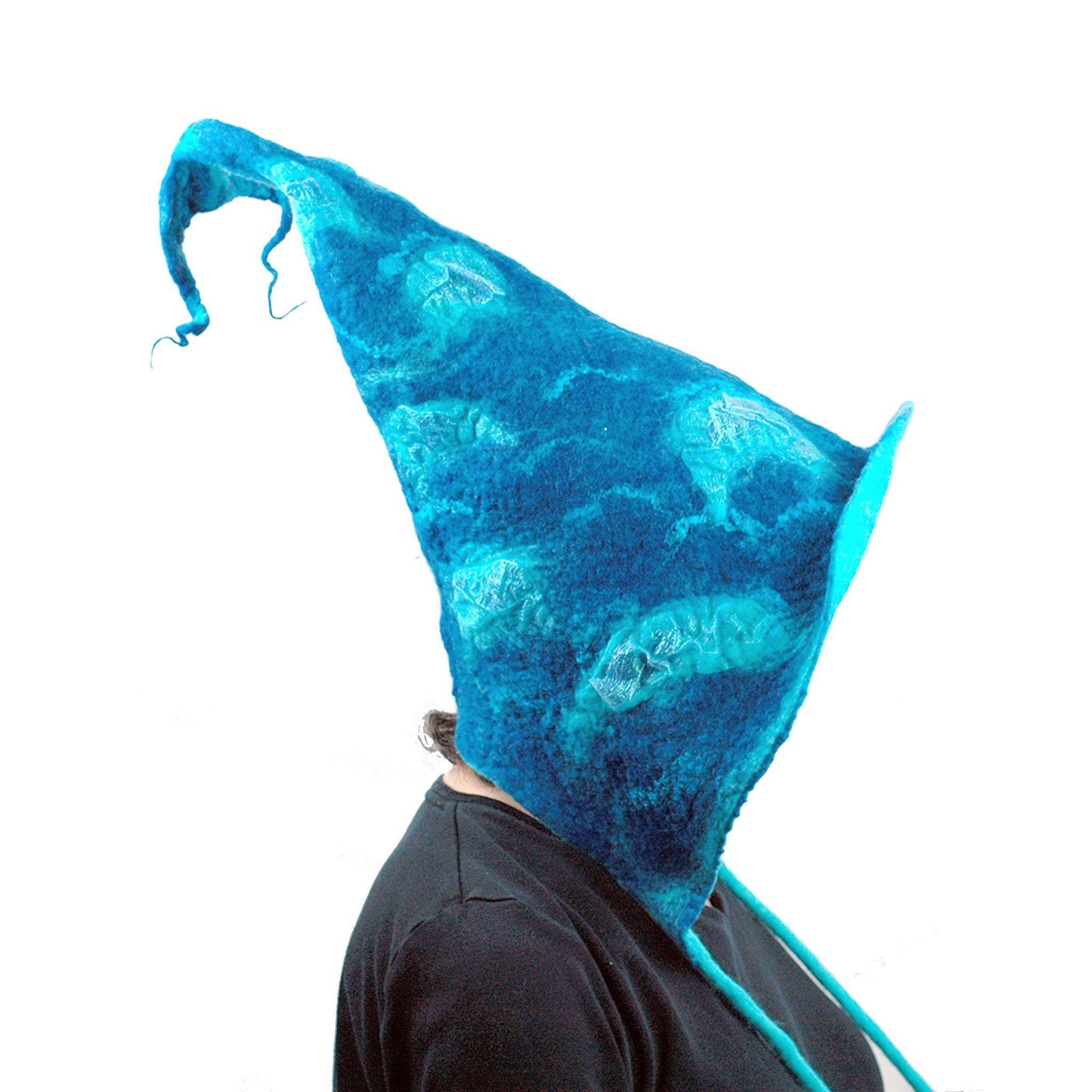 Felted Mermaid Hood in Blue - side view