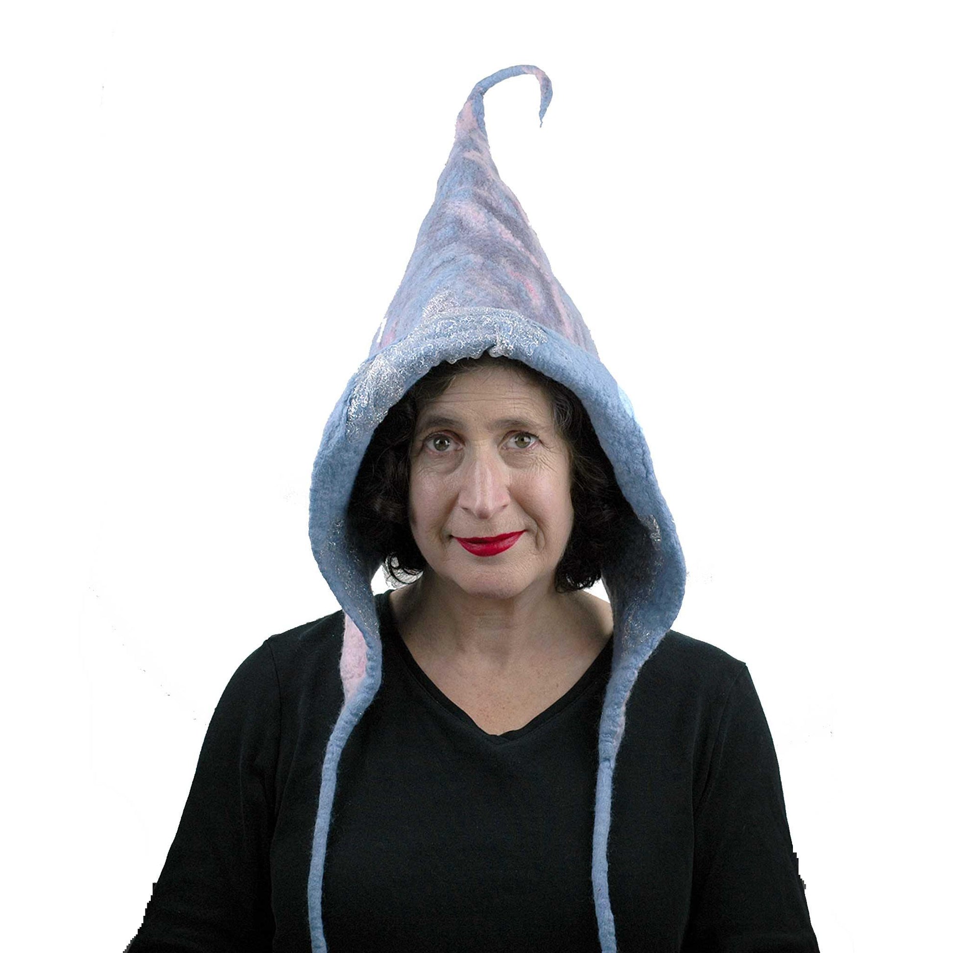 Felted Pixie Hood in Soft Colors - front view