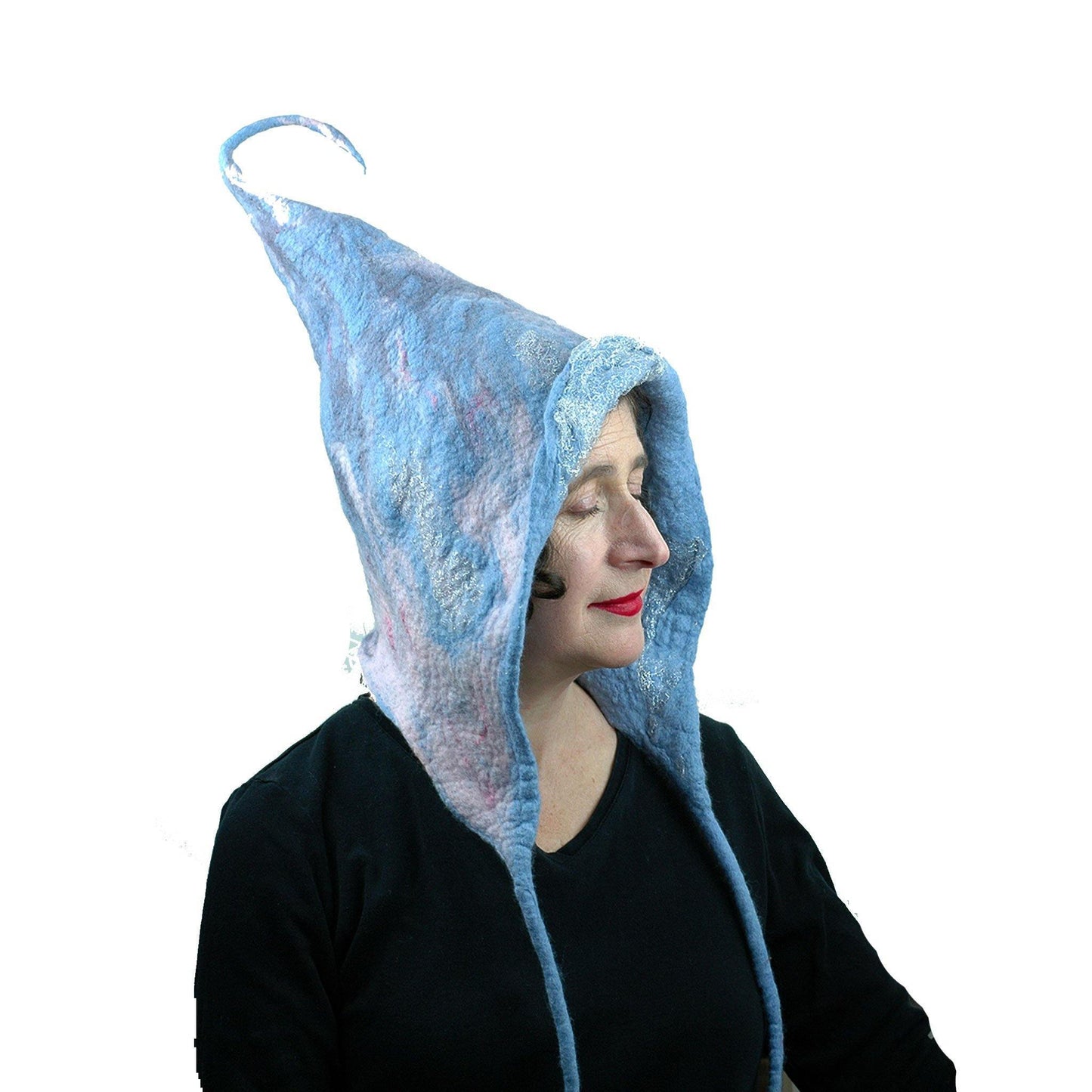 Felted Pixie Hood in Soft Colors - sideview