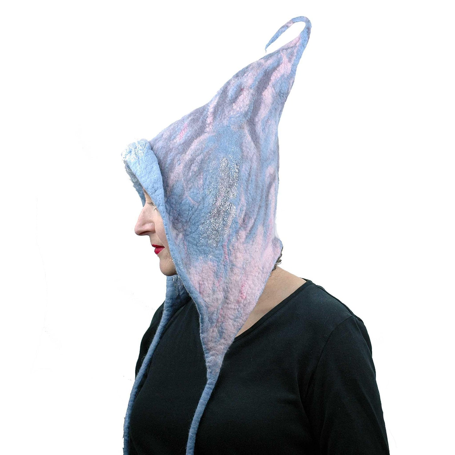 Felted Pixie Hood in Soft Colors - side view
