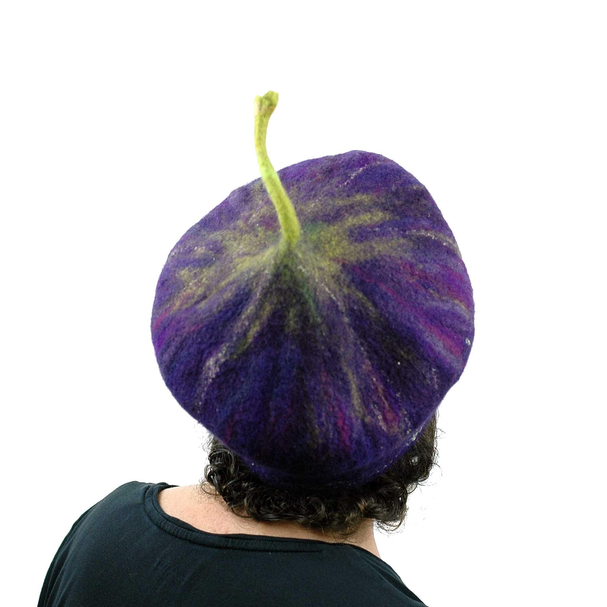 Felted Purple Fig Beret Large Size - back view