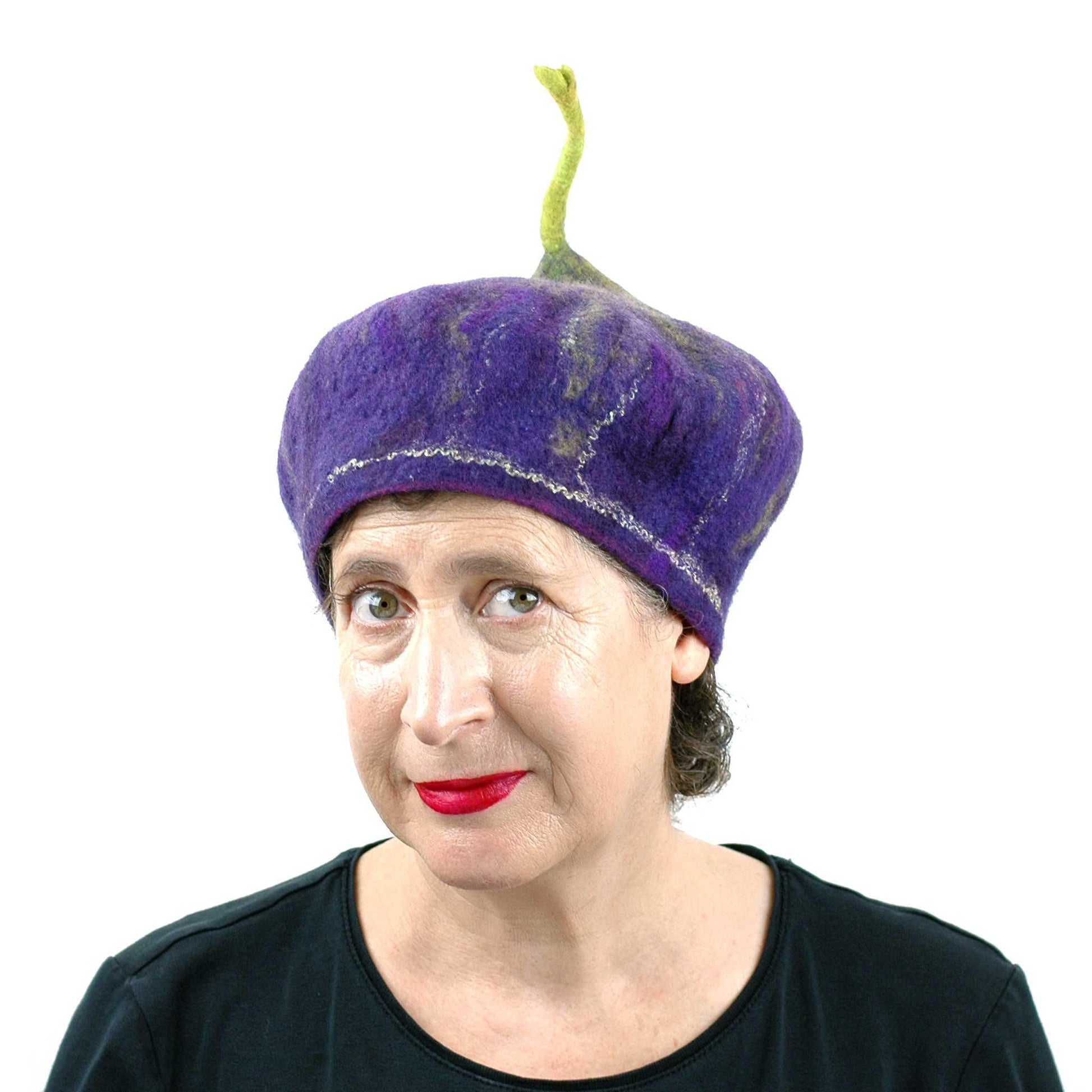 Felted Purple Fig Beret Large Size - front view