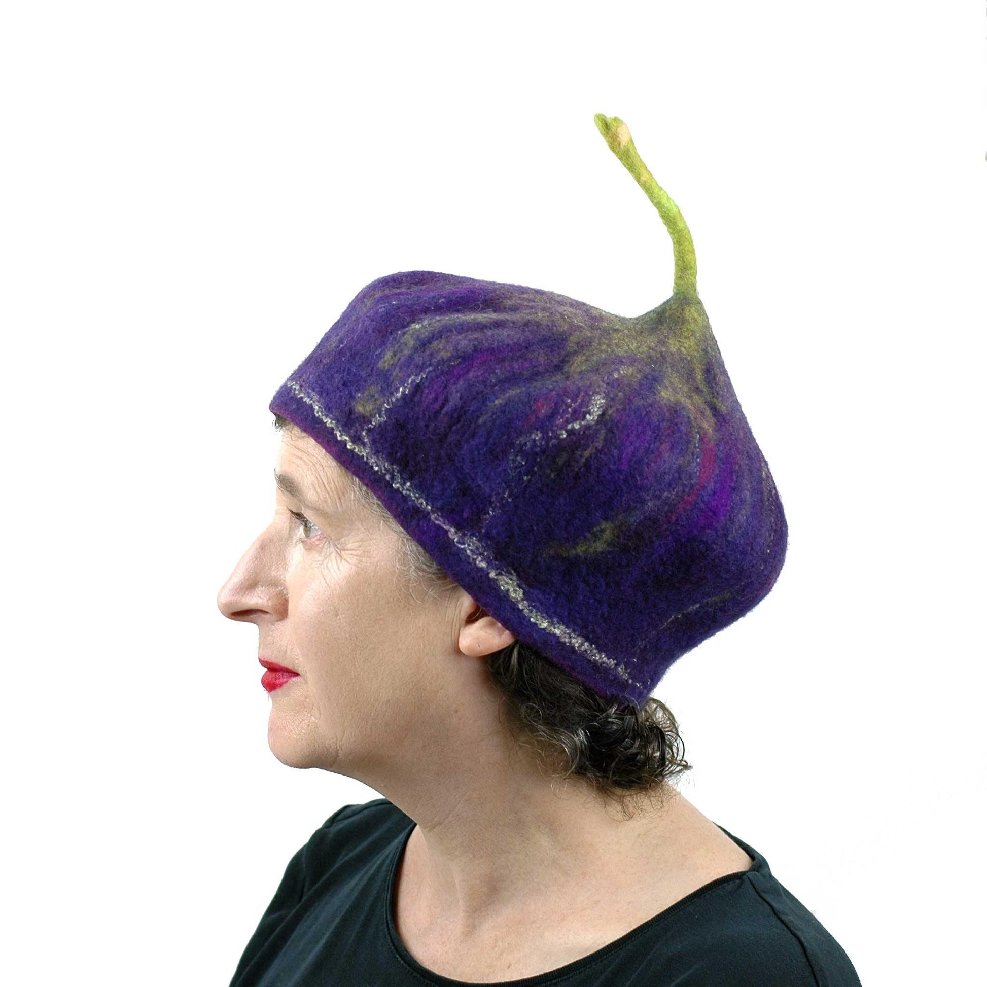 Felted Purple Fig Beret Large Size - side view