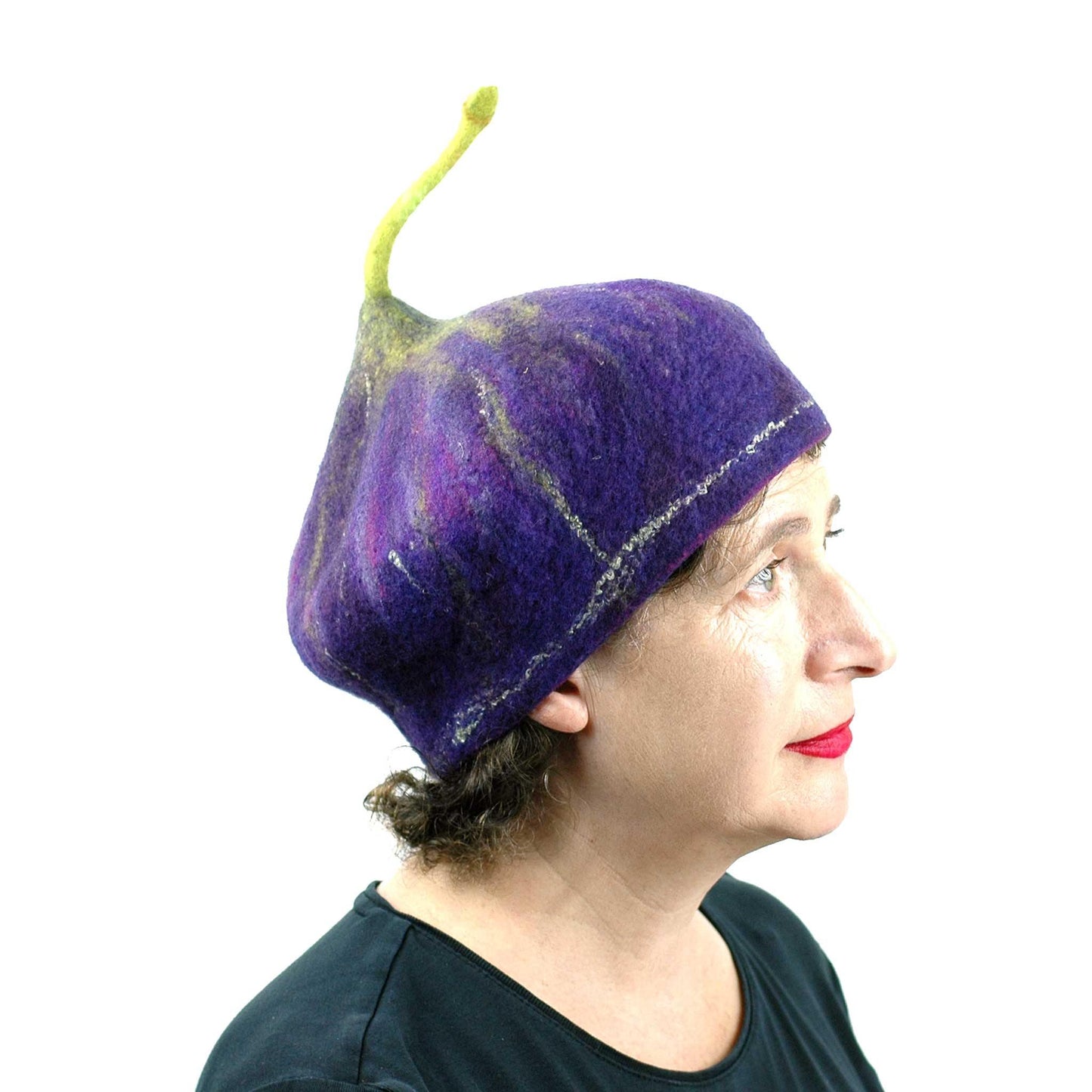 Felted Purple Fig Beret Large Size - side view