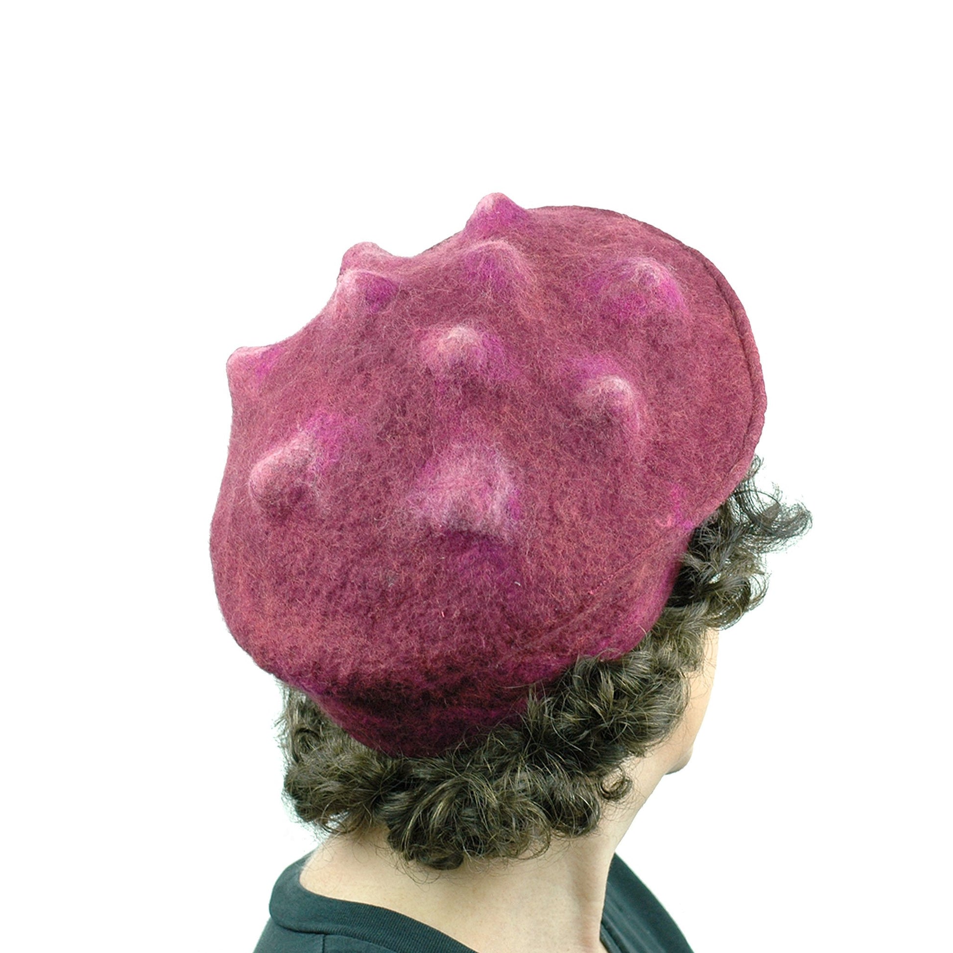 Felted Raspberry Beret - back view