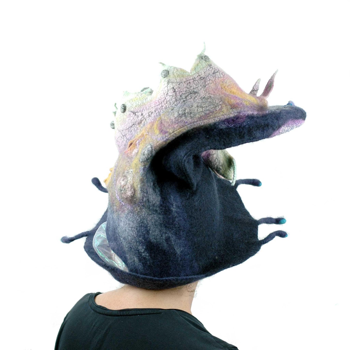 Felted Witch Hat with Rainbow Dragon - backview