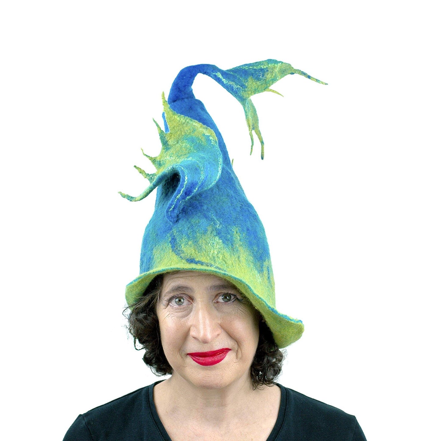 Felted Wizard Hat with Dragon Tail - front view