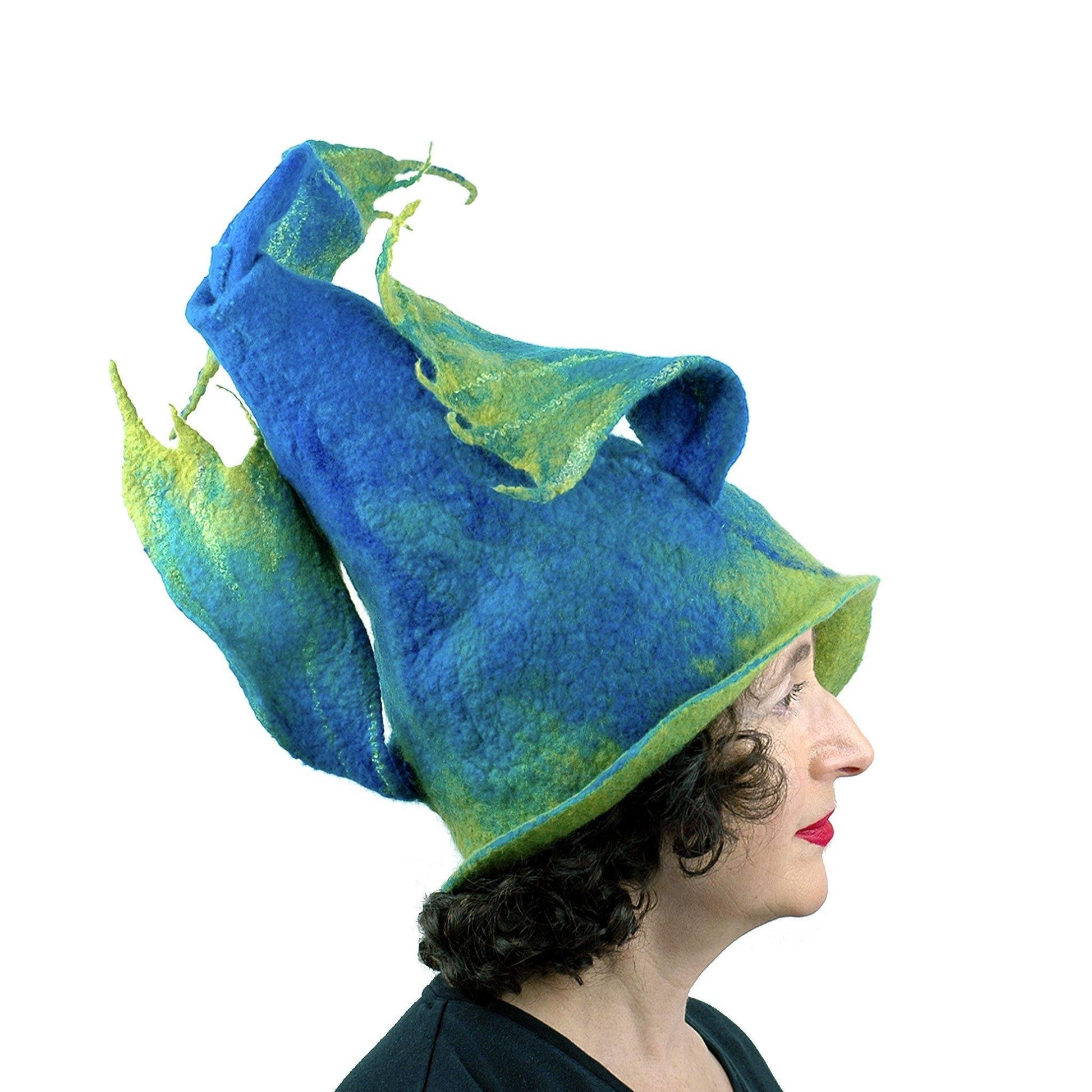 Felted Wizard Hat with Dragon Tail - side view