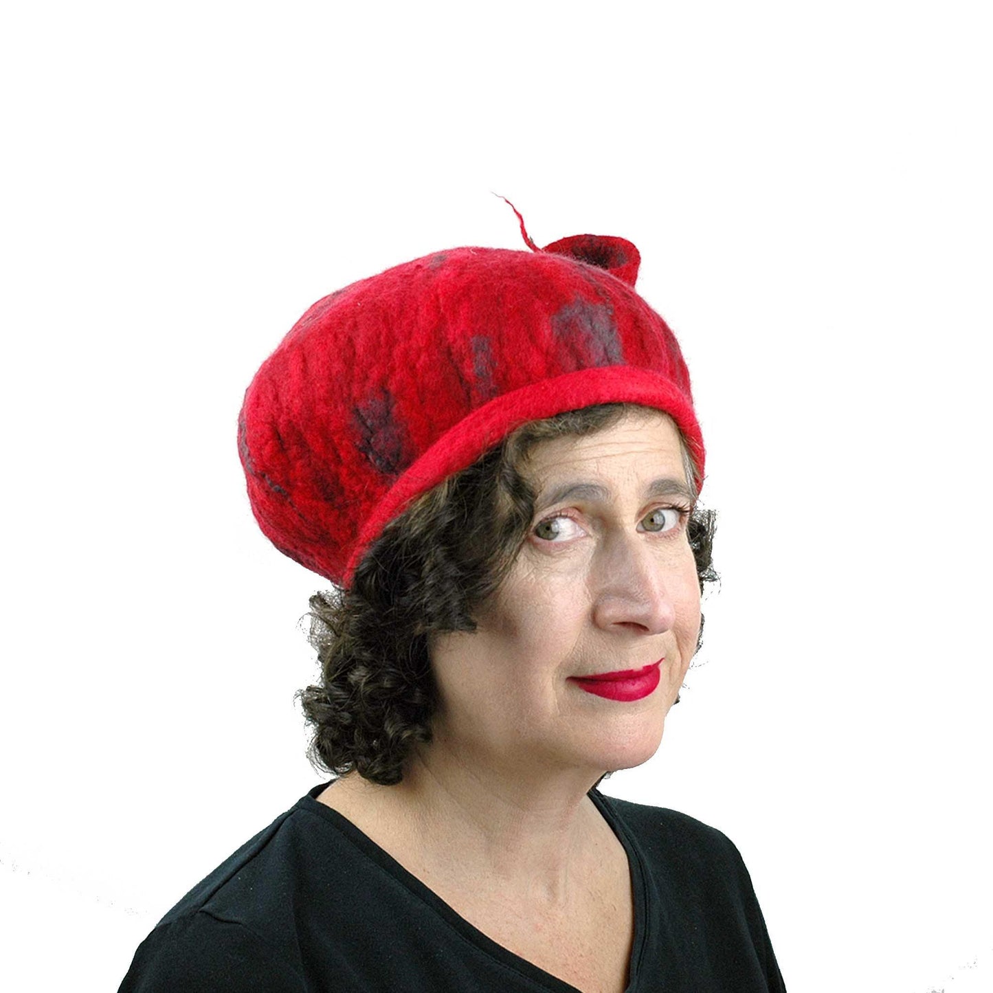 Fishtail Hat in Red with Gray Stripes - three quarters view