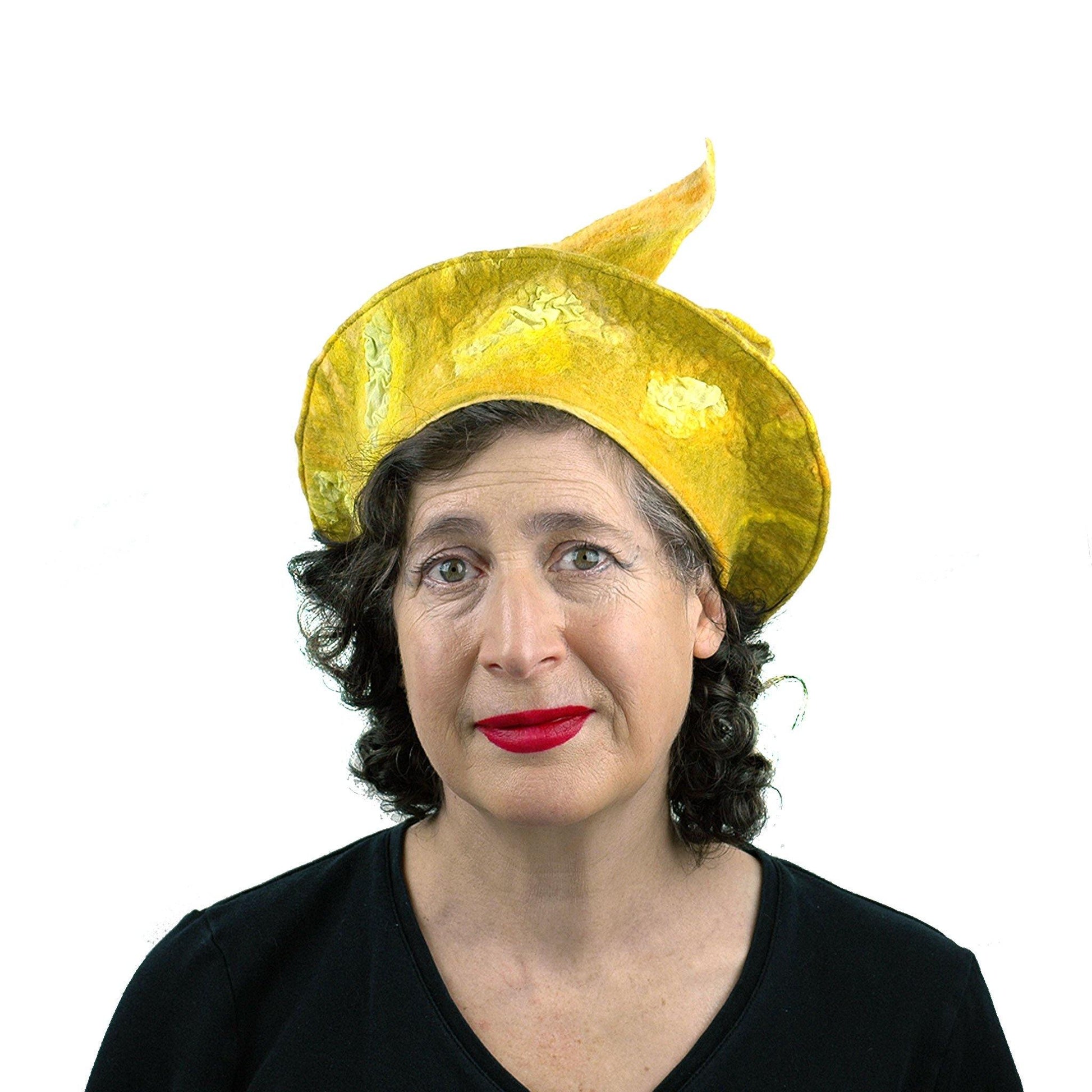 Fishtail Inspired Yellow Beret - front view