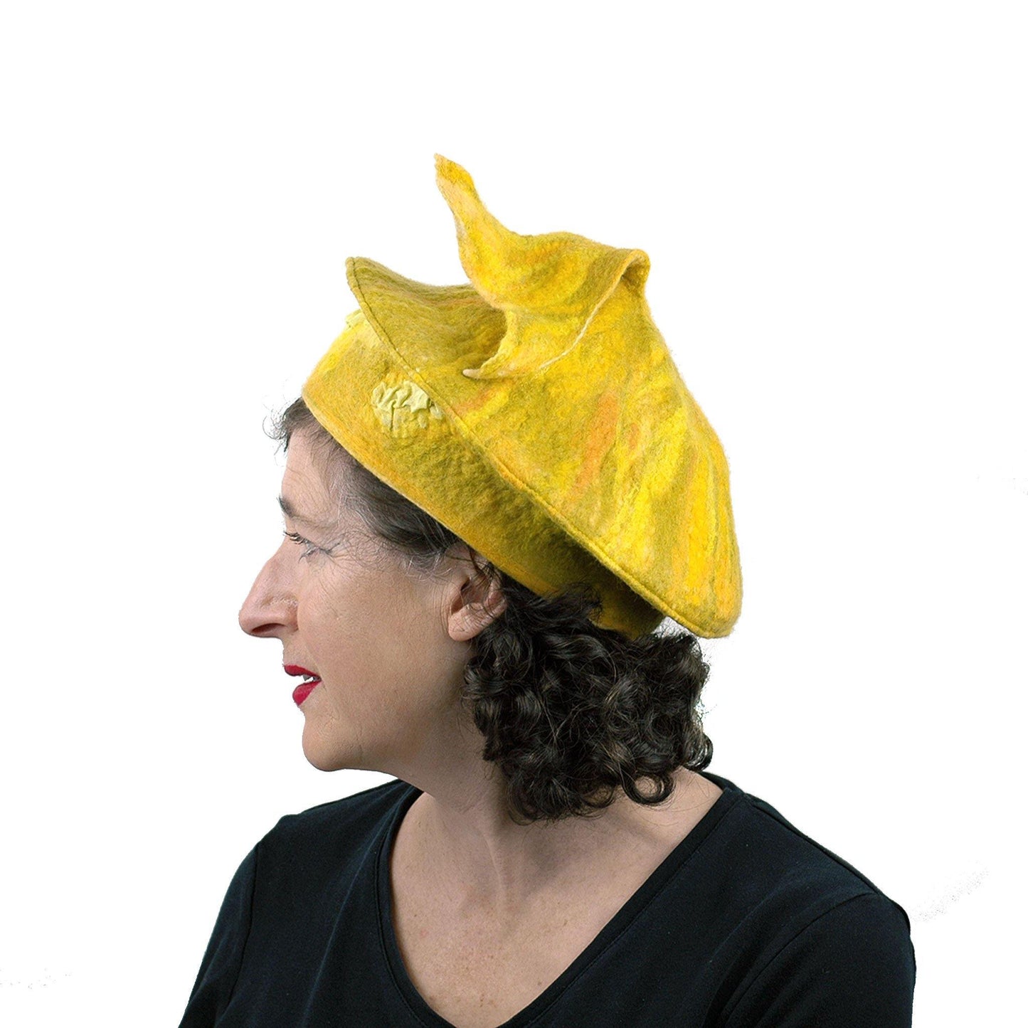 Fishtail Inspired Yellow Beret - side view