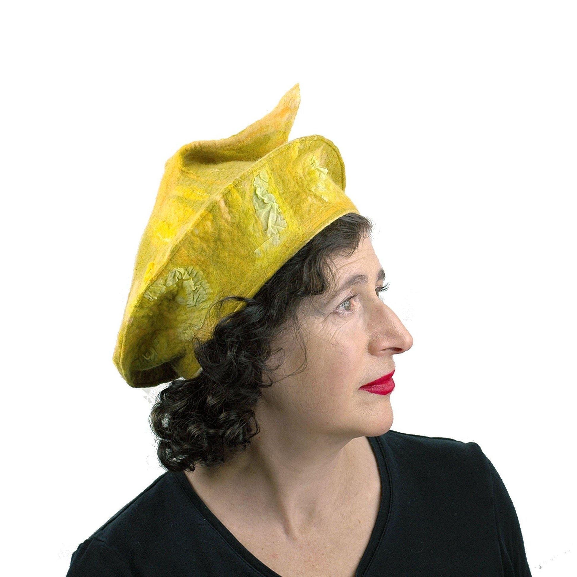 Fishtail Inspired Yellow Beret - side view