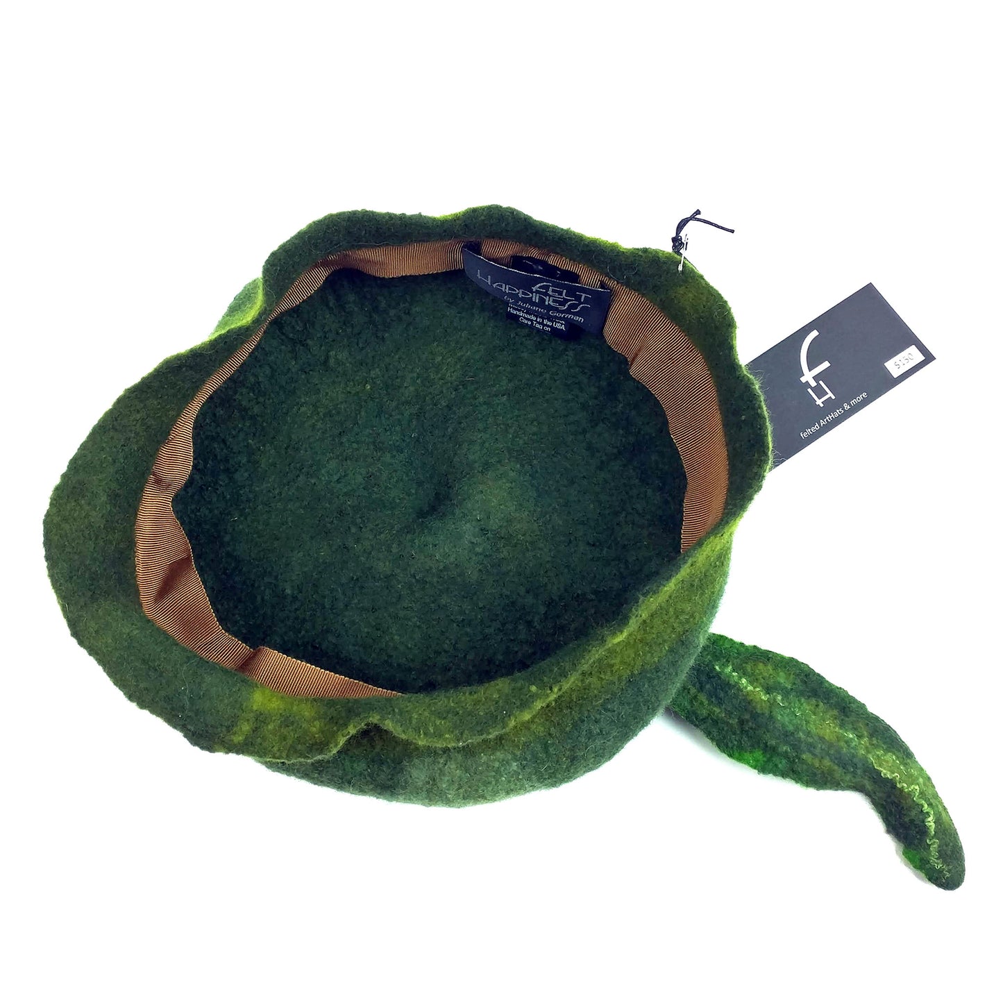 Green Forest Fairy Beret with Dancing Leaf - inside view