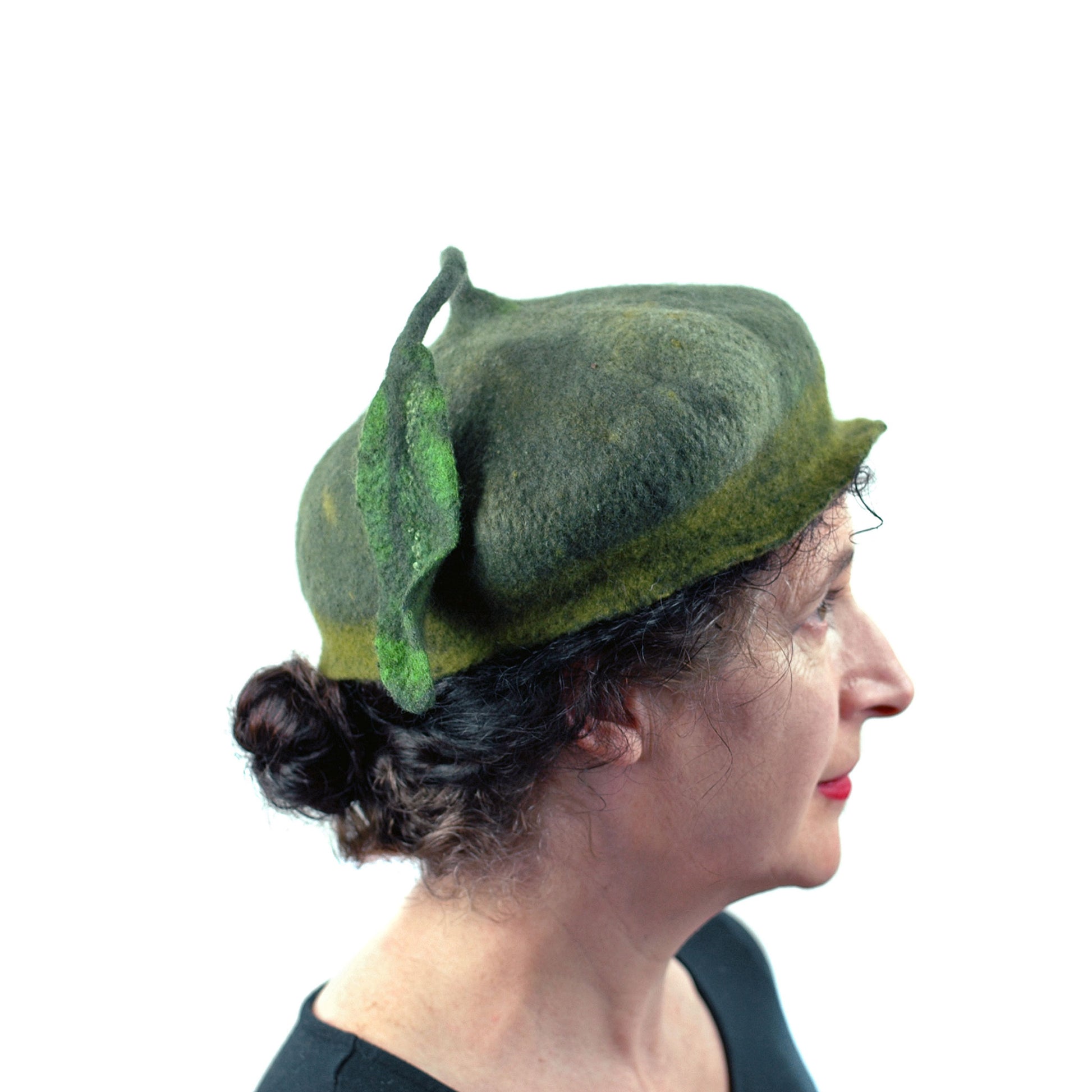 Green Forest Fairy Beret with Dancing Leaf - side view 2