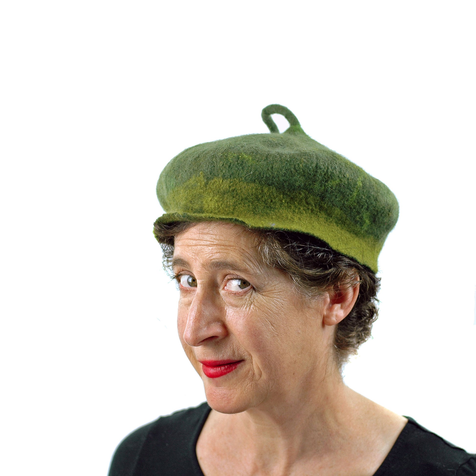 Green Forest Fairy Beret with Dancing Leaf - three quarters view