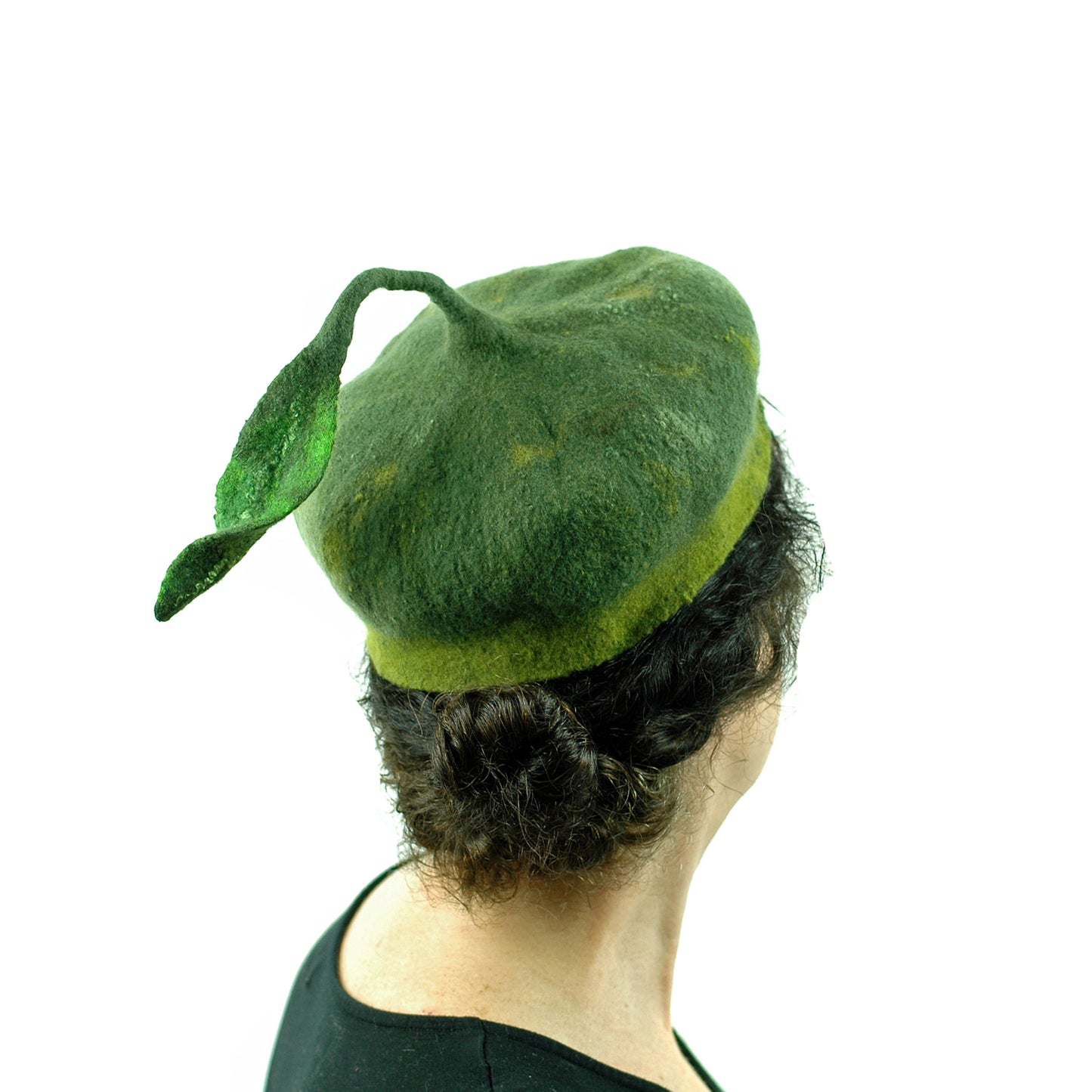 Forest Green Beret with Leaf -back view
