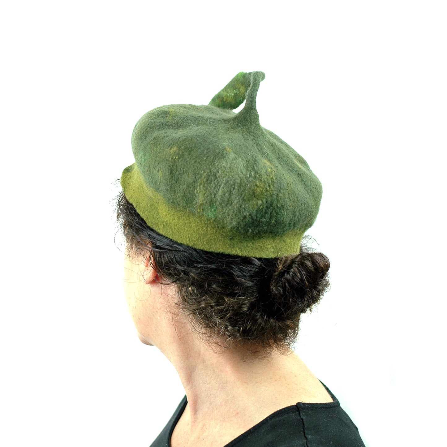 Forest Green Beret with Leaf -back view 2