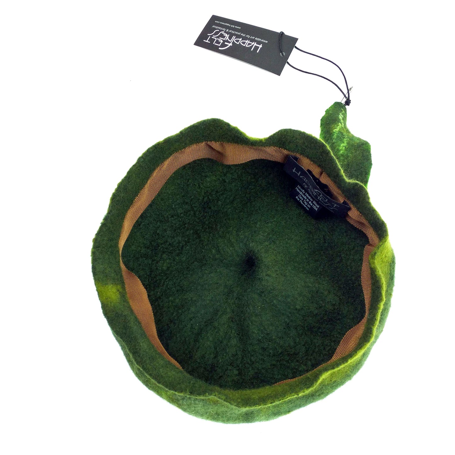 Forest Green Beret with Leaf - inside view
