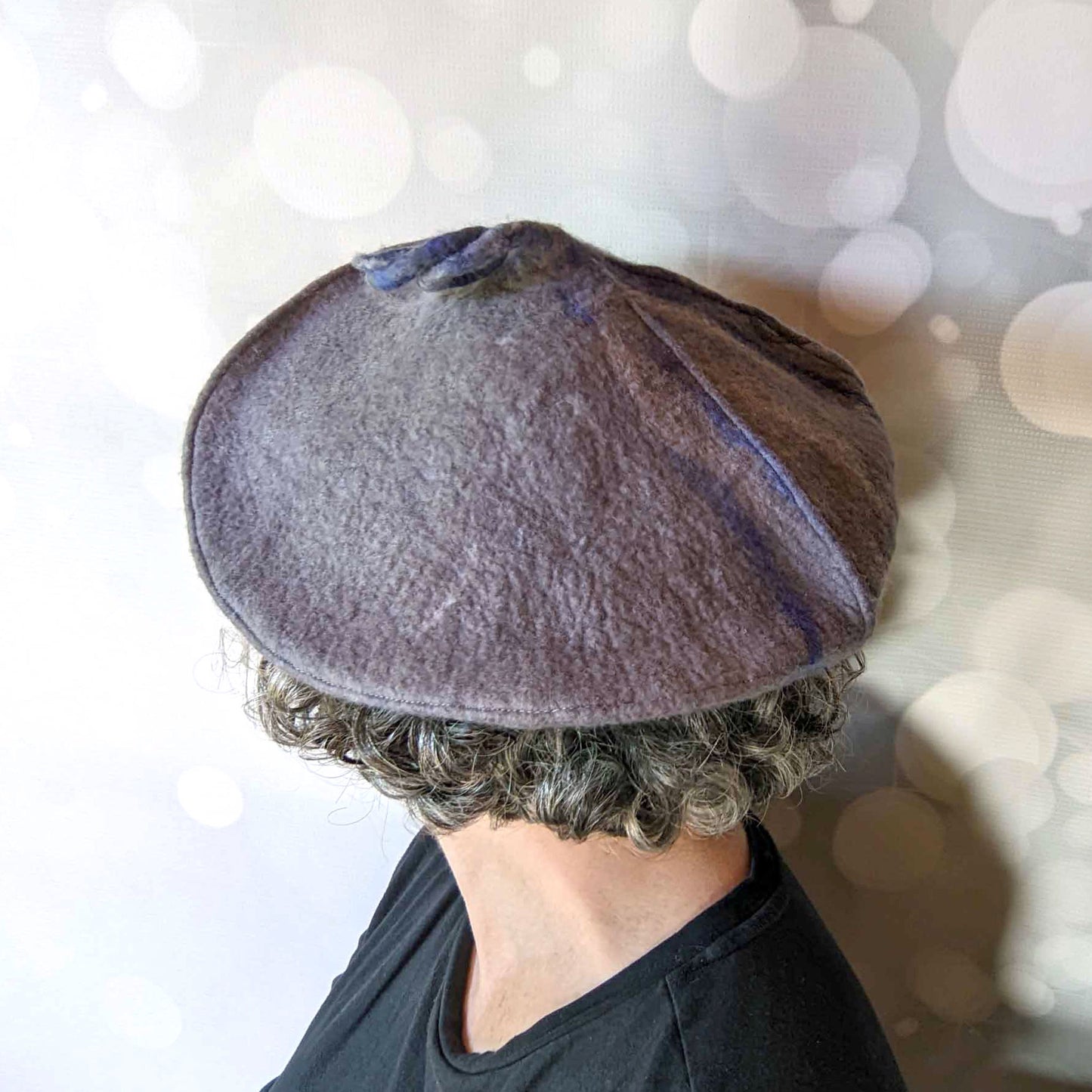 Gray Curlicue Beret with Dark Blue Marbling - backview