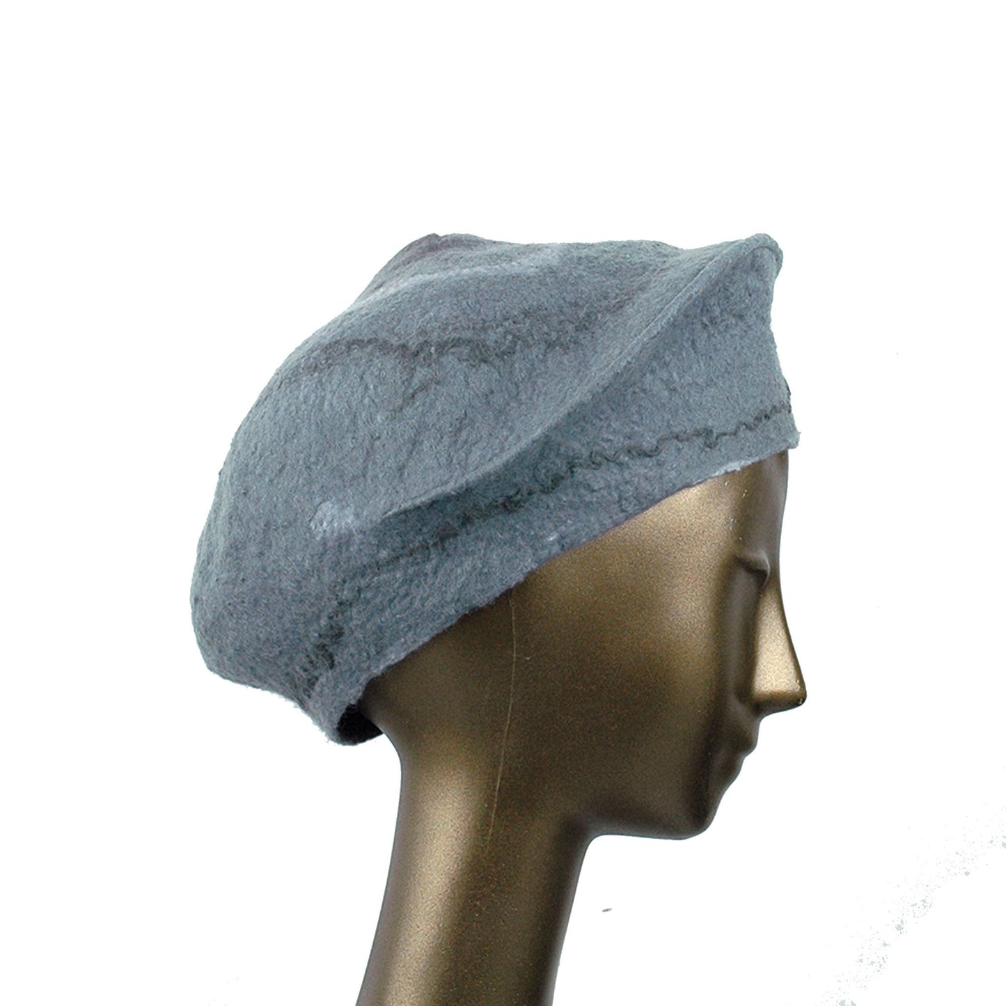 Gray Felted Beret with Crater on Top - side view